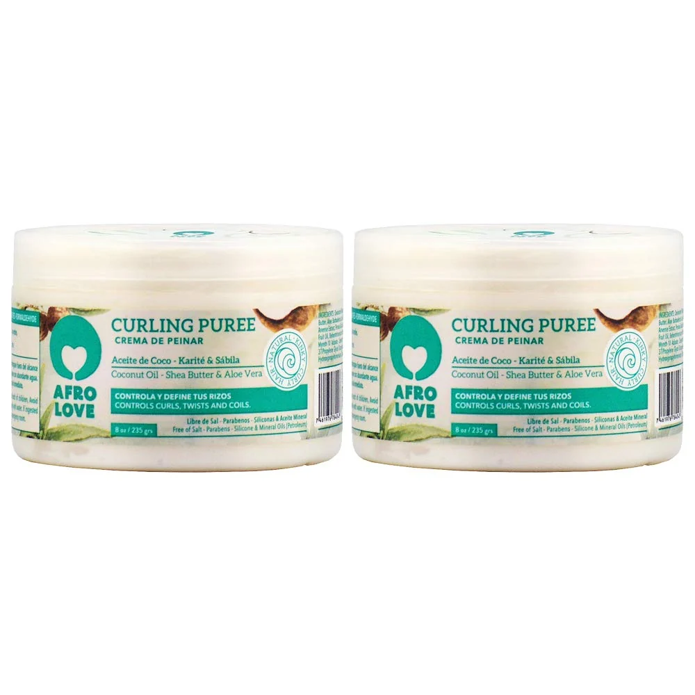 Safe Afro Love Curling Puree 8oz Pack of 2 Curl Cream for Defining Curls Twists Coils - Frizz Control Hydrating Moisturizing - Sulfate- Proven