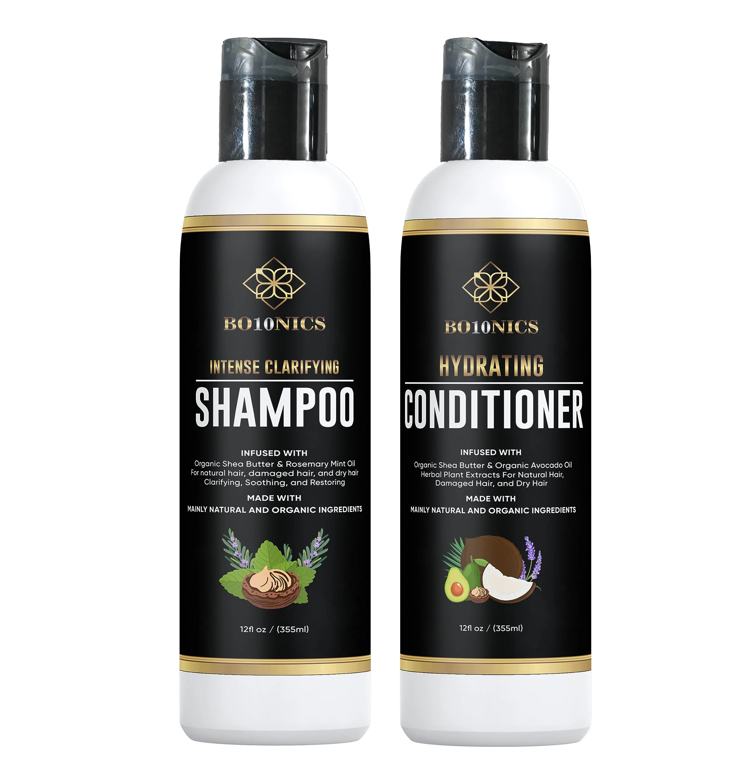 Innovative Bo10nics Hydrating Hair Conditioner Clarifying Shampoo - 12fl oz Hair Conditioner for Dry Damaged Hair with Wheat Protein Shea Butter and Plant Organic