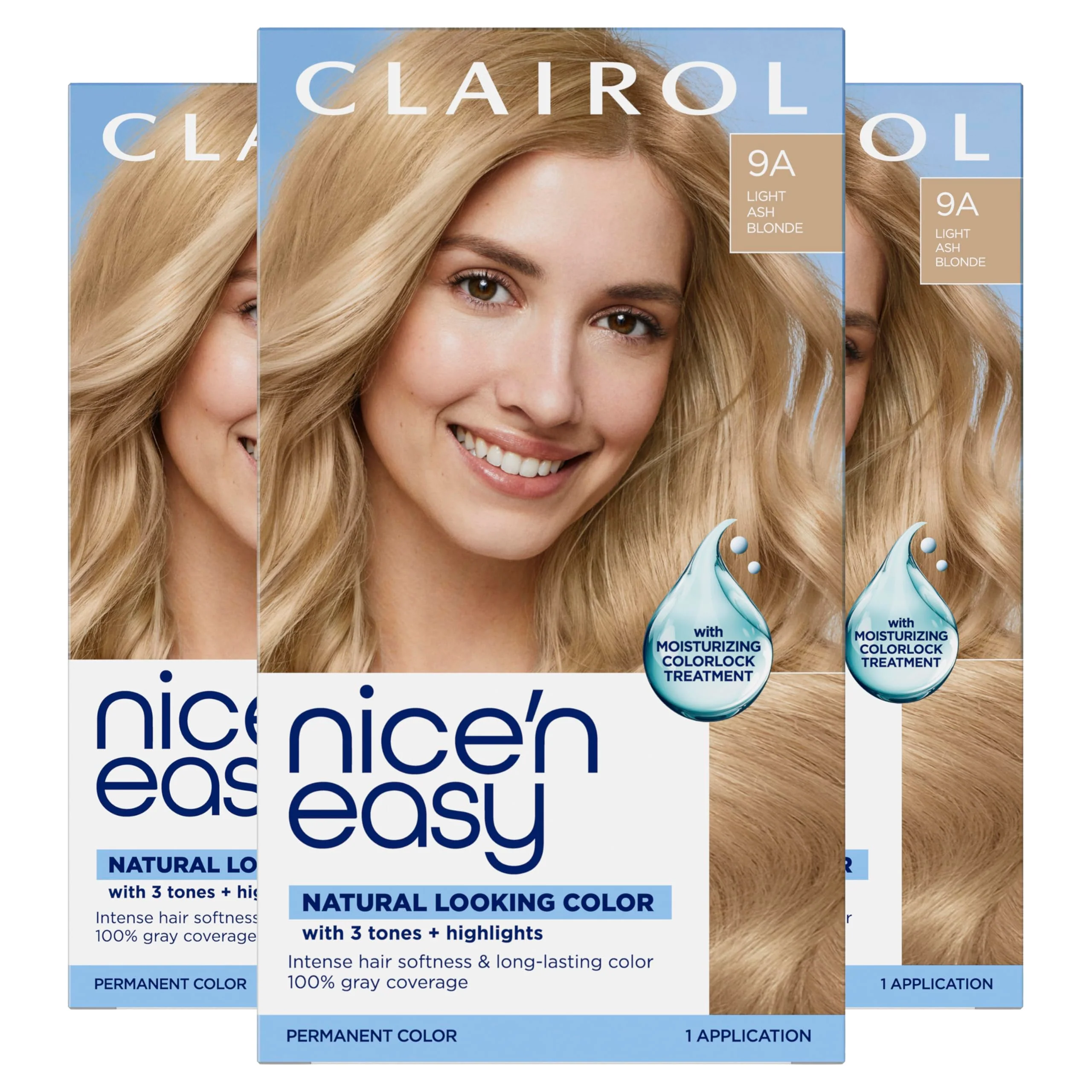 Smooth Clairol Nice'n Easy Permanent Hair Dye 9A Light Ash Blonde Hair Color 3 Count Recyclable