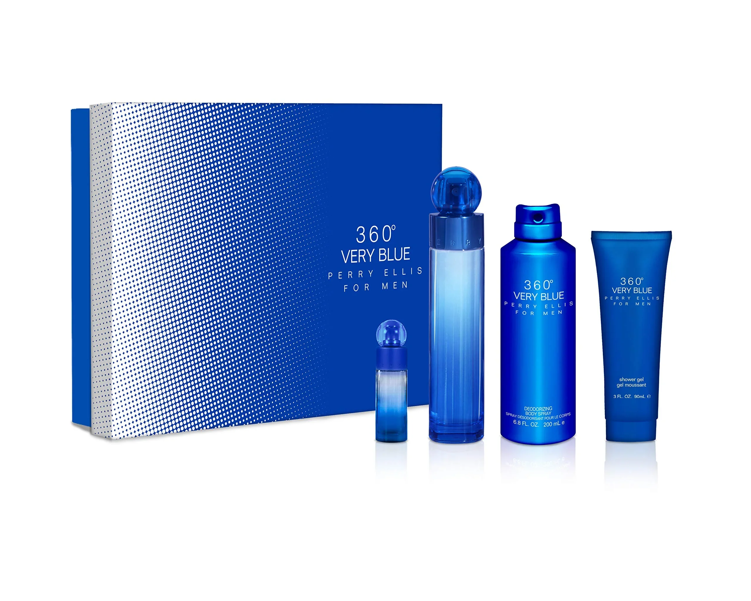 Casual Perry Ellis 360 Very Blue By Perry Ellis for Men - 4 Pc Gift Set 3.4oz Edt Spray 7.5ml Edt Spray 6.8oz Body Spray 3oz Shower Gel 4count High-Quality