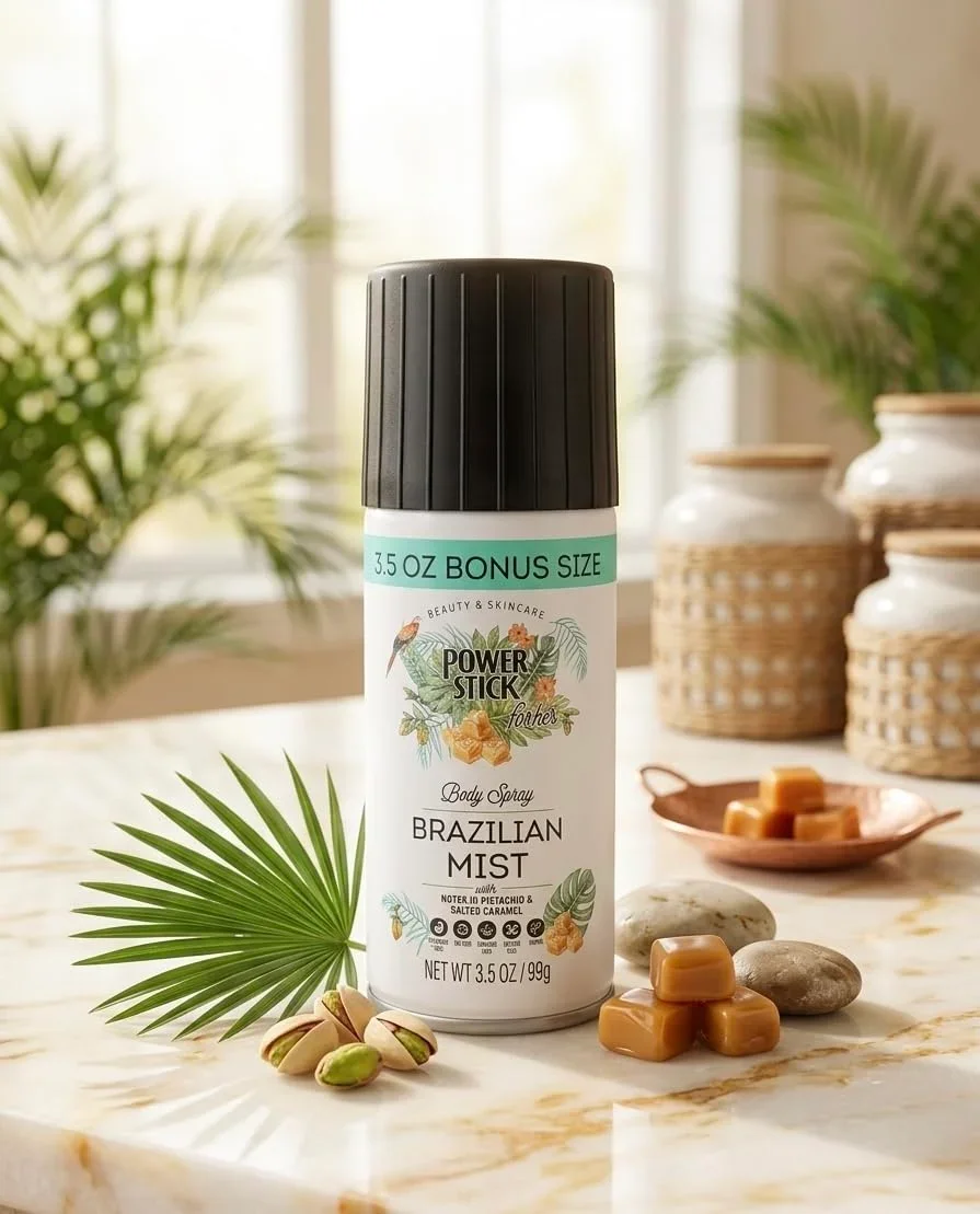 High-Grade Power Stick Brazilian Mist Body Spray Notes of Pistachio Salted Caramel 2 pack Efficient