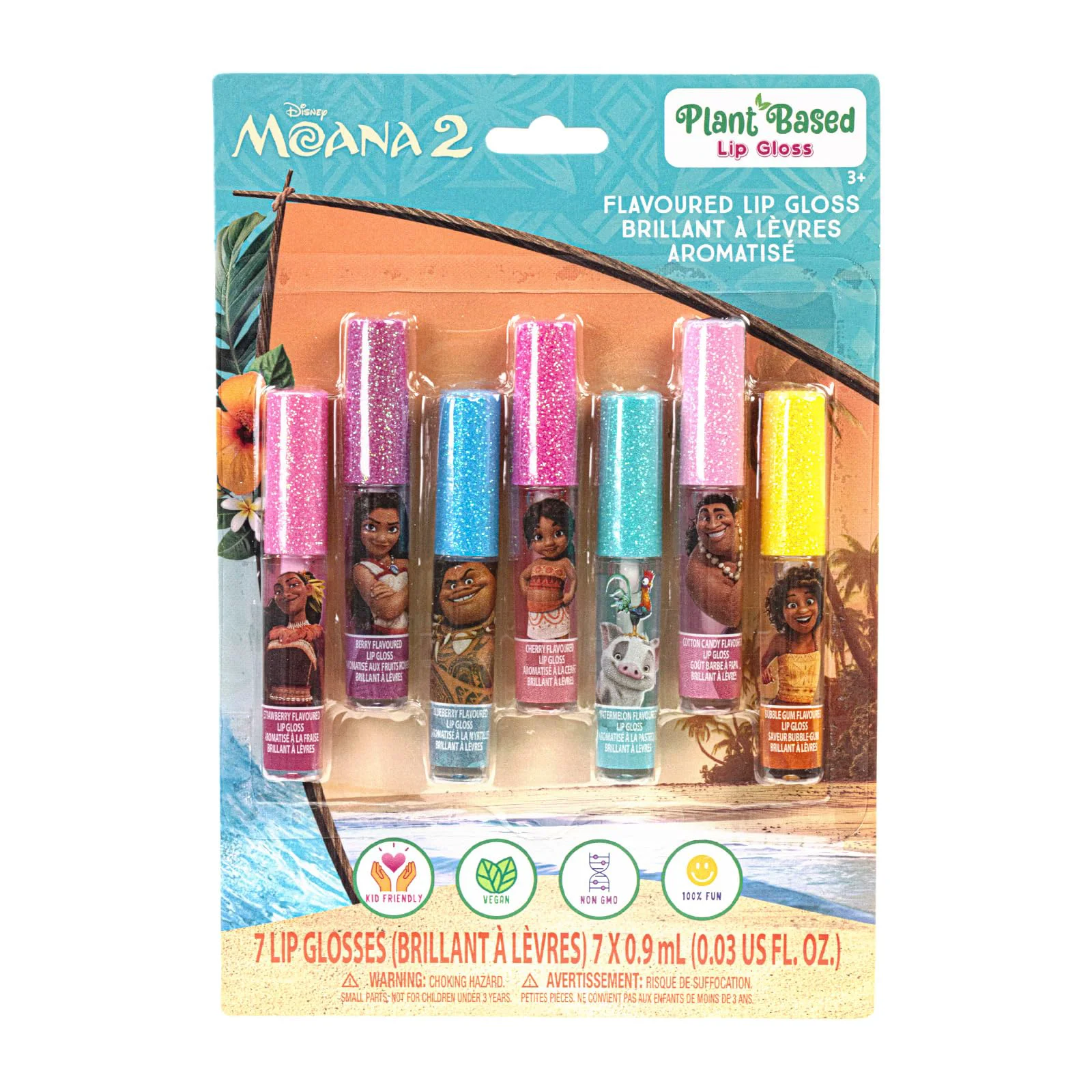 Smart Disney Moana 7 Piece Plant Based Lip Gloss Girls Party Favors First Makeup Set for Girl for Parties Sleepovers and Birthday Gifts Ages Authentic