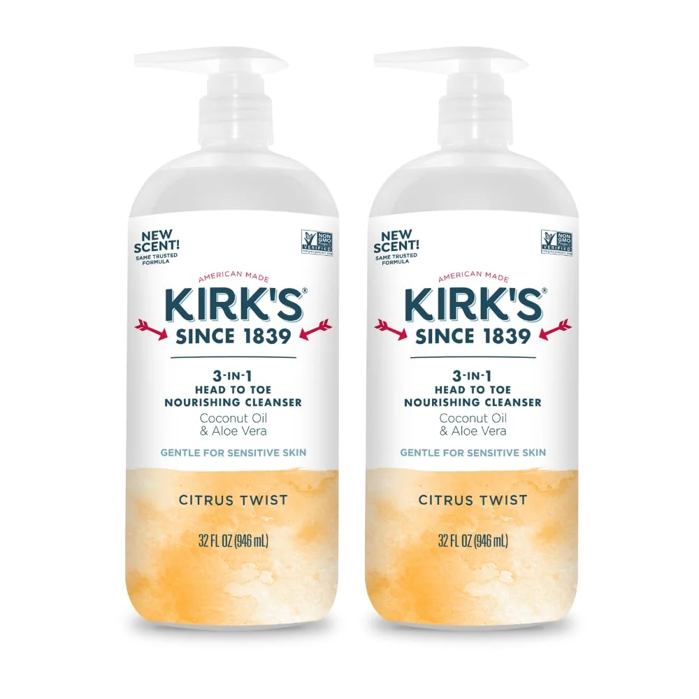 Quality Kirk's 3-in-1 Head to Toe Nourishing Liquid Cleanser- for Men Women Children - Premium Coconut Oil Aloe Vera- Non GMO Vegan - Citrus Twist - 32 World-Class