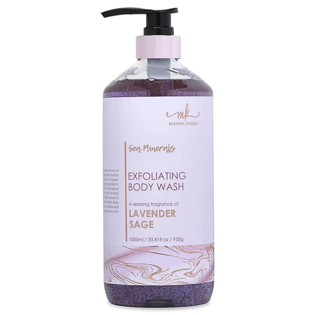 Original Manna Kadar Beauty Dead Sea Minerals Exfoliating Body Wash Lavender Sage - Body Wash Shower Gel Moisturizing Scrub Brighten Dull Skin Gentle Healthy
