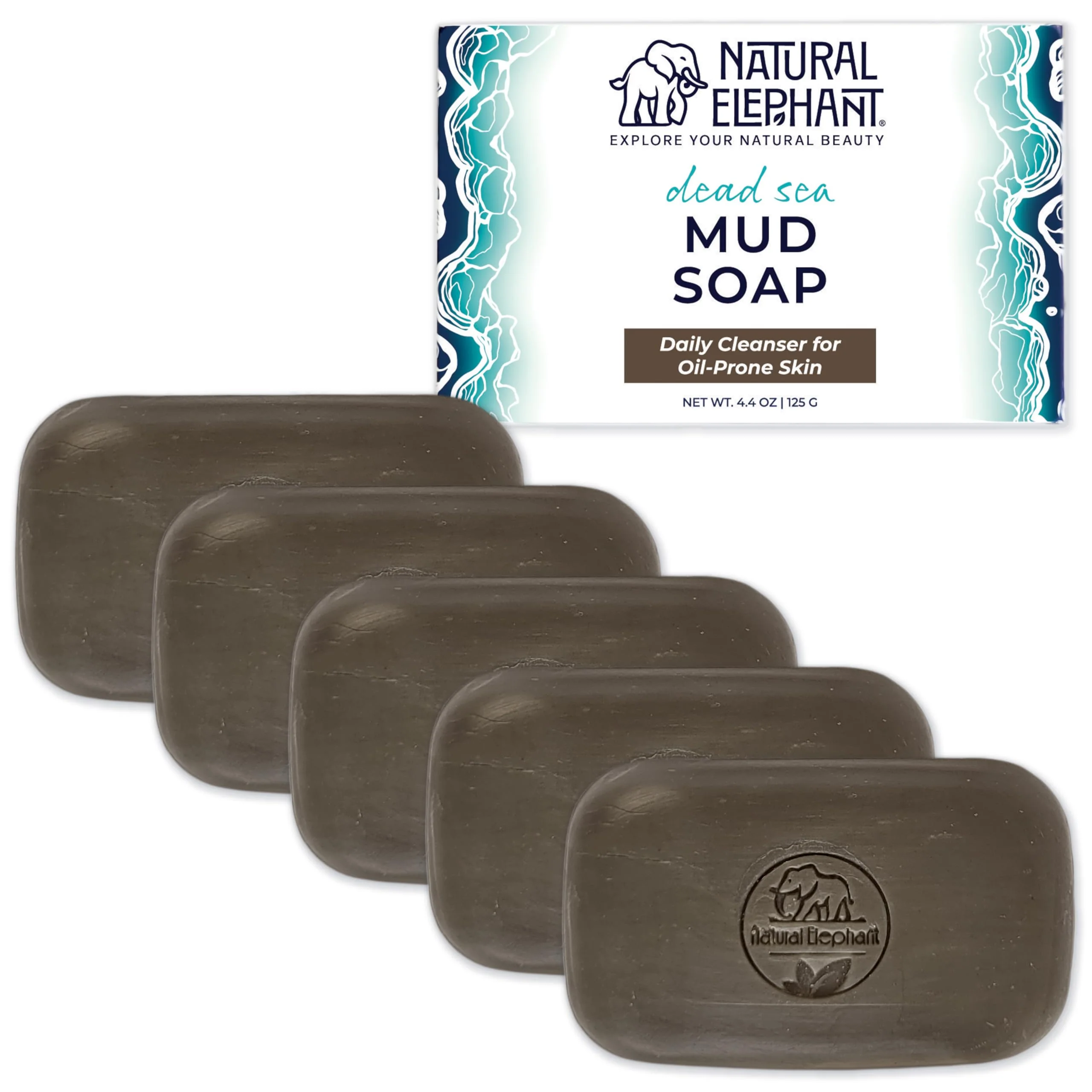 High-Grade Natural Elephant Dead Sea Mud Soap Bar Mineral-Rich Face Body Cleanser with Natural Dead Sea Minerals 4.4 oz 125 g Pack of 5 Solid