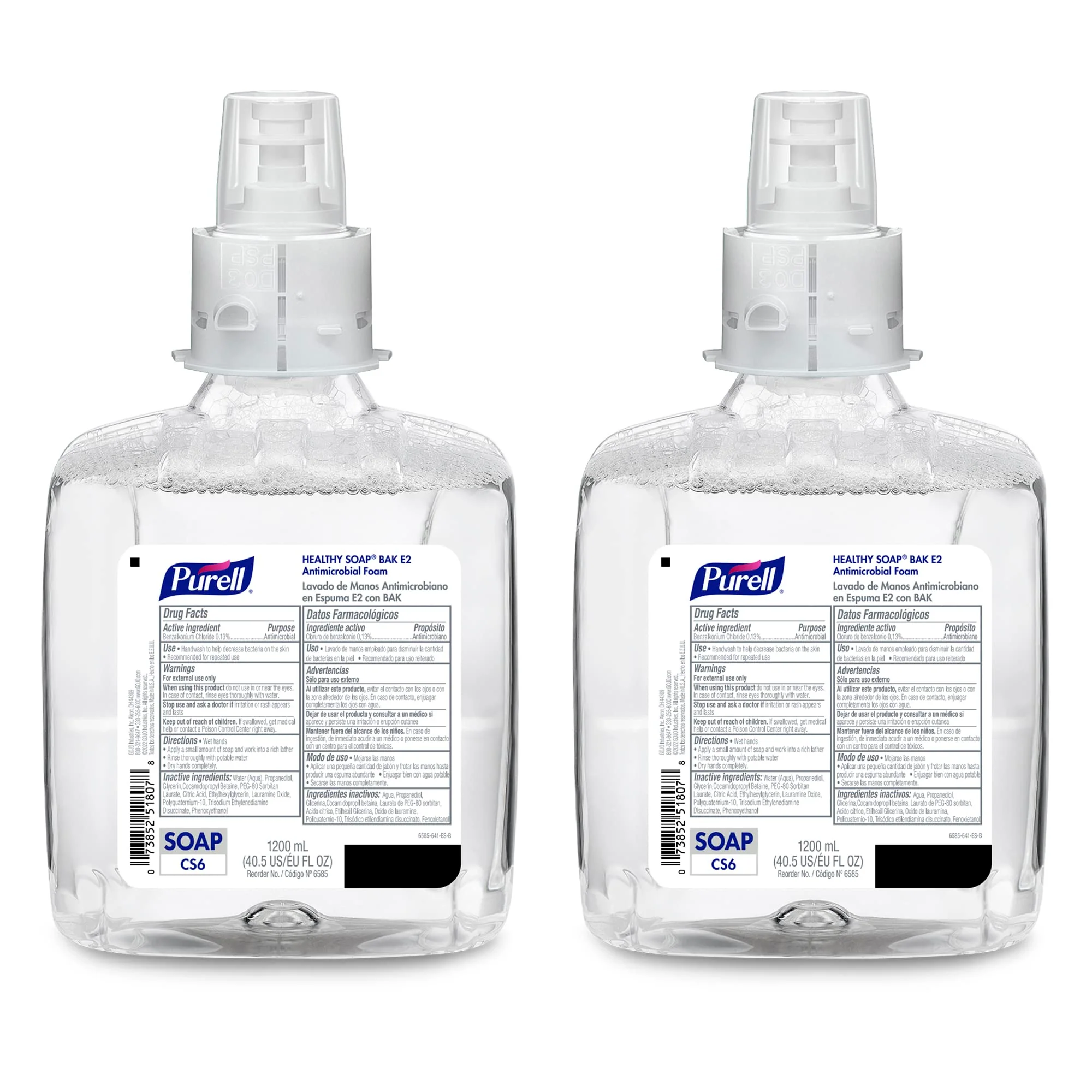 Environmentally Friendly PURELL HEALTHY SOAP BAK E2 Antimicrobial Foam Fragrance 1200 mL Refill for PURELL CS6 Automatic Soap Dispenser Pack of 2 - 6585-02 Next-Generation