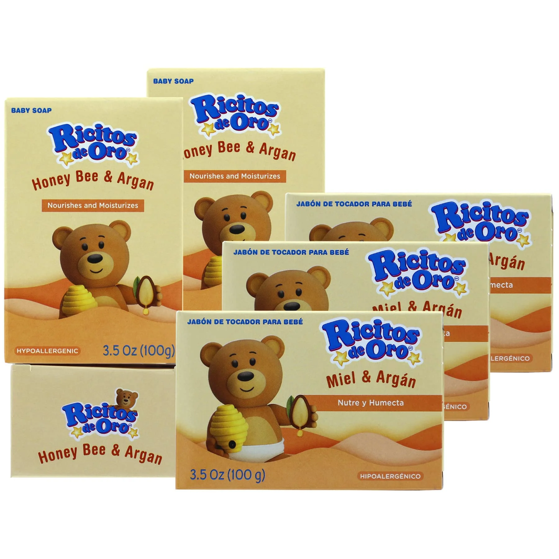 Unique Ricitos de Oro Honey Bee Bar Soap Hypoallergenic Bar Soap Assists in Moisturizing Baby's Skin Delicate Skin 6-Pack of 3.5 Oz 6 Bar Soaps. Advanced