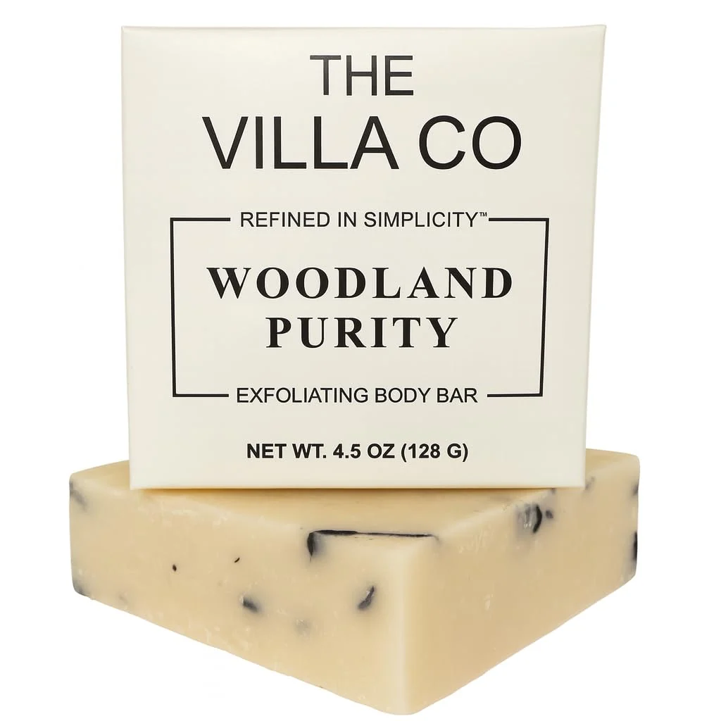 Advanced The Villa Co - Woodland Purity 4.5oz Exfoliating Body Bar for Men Artisan Made in USA Natural Ingredients Activated Charcoal Specialty