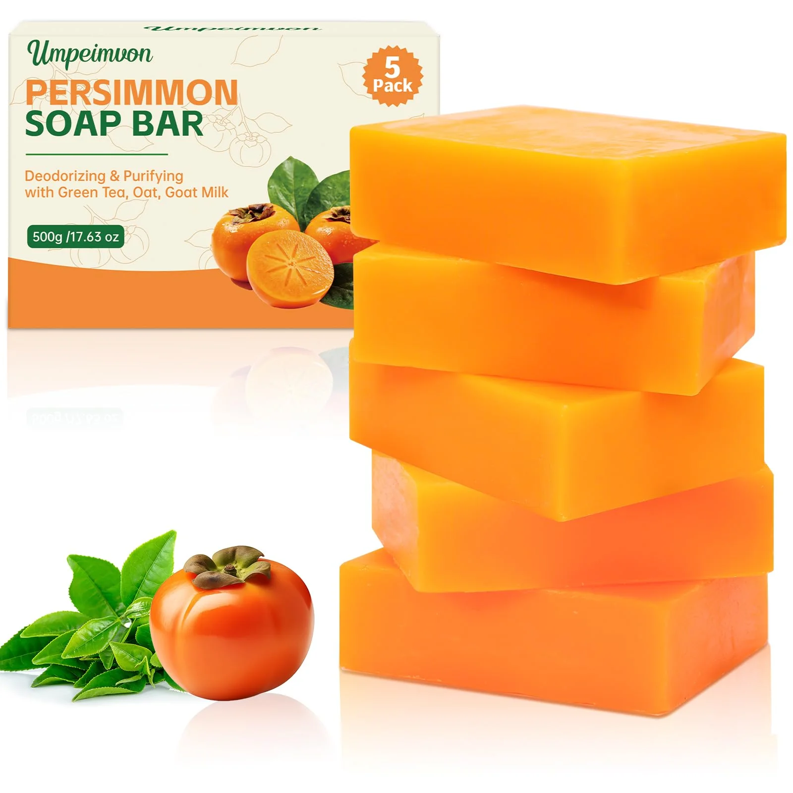 Sustainable Umpeimvon 5 PCS Persimmon Soap Bar for Body Odor Natural Persimmon Soap for Old People Smell Tea Tree and Goat Milk Soothing Moisturizing Bar Enhanced