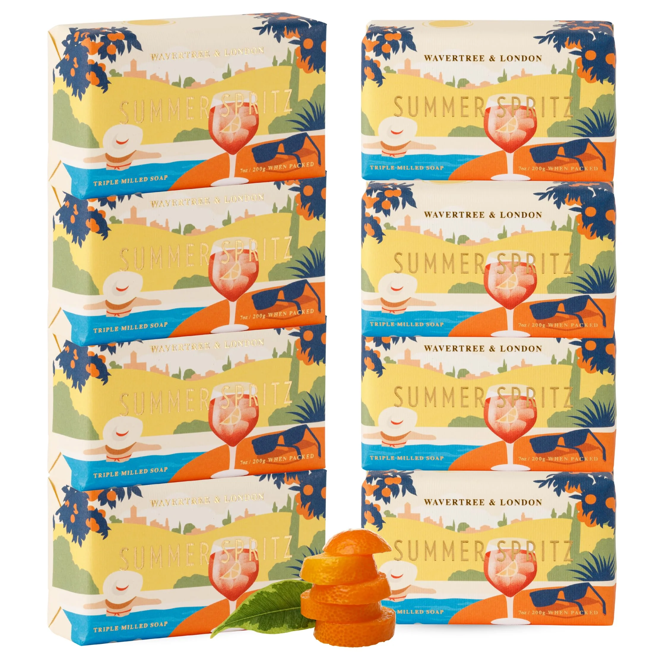 Genuine Wavertree London Summer Spritz Scented Natural Soap 8 Bars 7oz Moisturizing French Triple Milled Soap Bars enriched with shea butter - Pure Plant Easy-to-Use