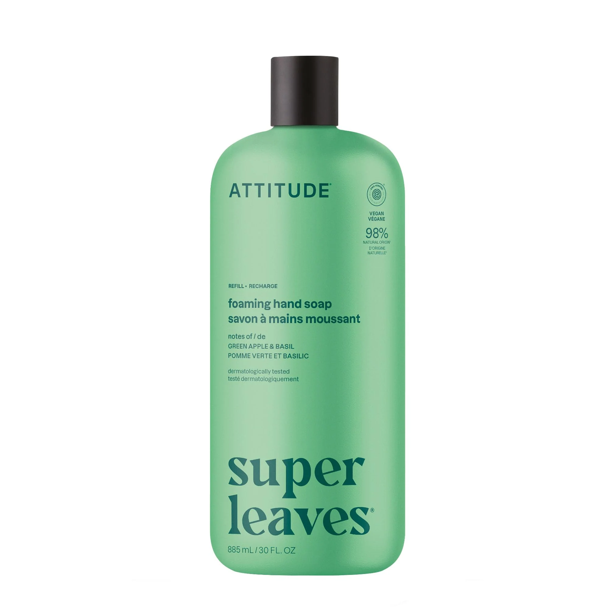 Fine Crafted ATTITUDE Foaming Hand Soap Refill EWG Natural Plant-Based Hand Wash Gentle Moisturizing Vegan Green Apple Basil Scent 30 Fl Oz