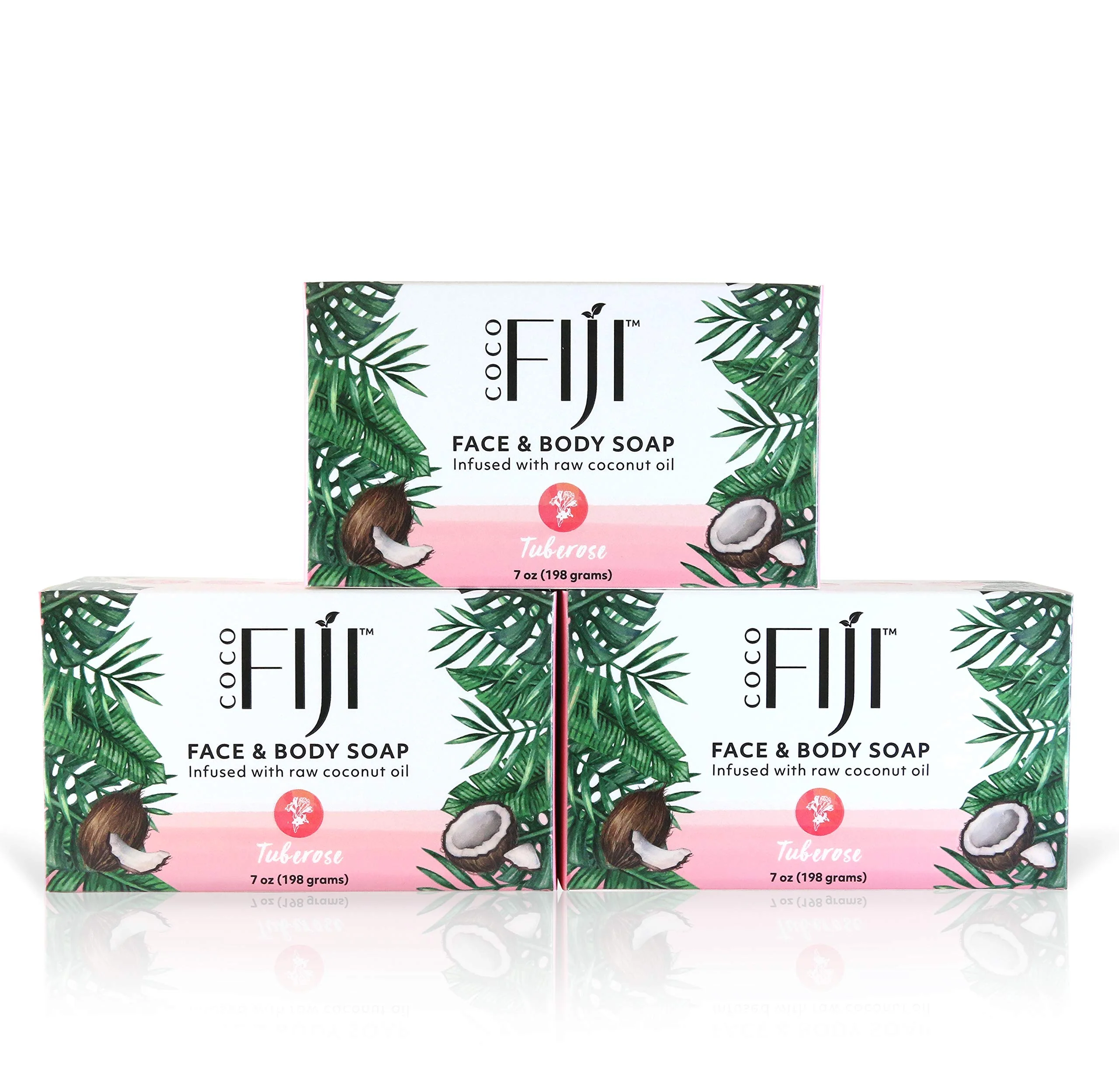 Premium Coco Fiji Soap Bar for Face and Body Infused With Organic Coconut Oil Tuberose Essential Oil Natural Soap for Moisturizing Pore Purifying Skin 7 Premium Material