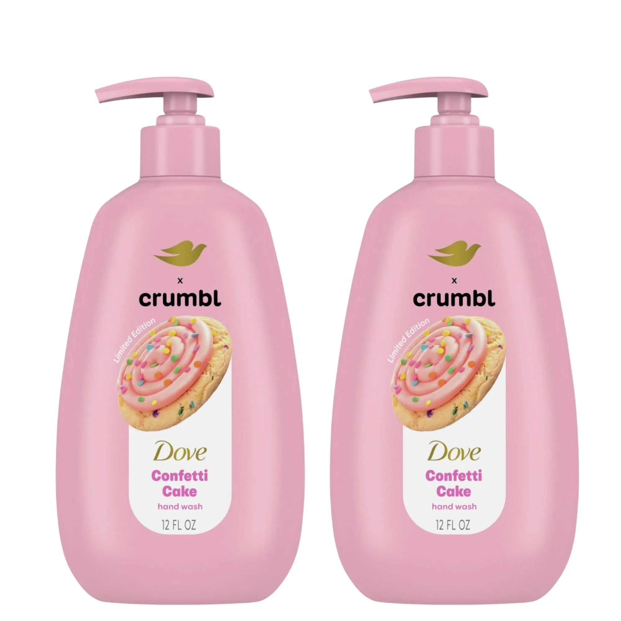 Recyclable Dove X Crumbl Moisturizing Liquid Hand Wash Confetti Cake 2-pack of 12 oz Hand Wash with Pump Limited Edition Confetti Cake Organic