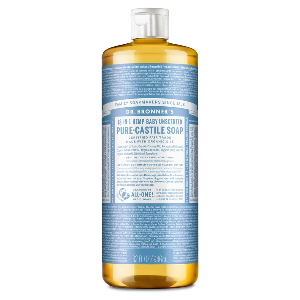 Practical Dr. Bronner's Soaps Pure-Castile Soap Unscented Baby Mild 32 Fluid Ounce Original Design