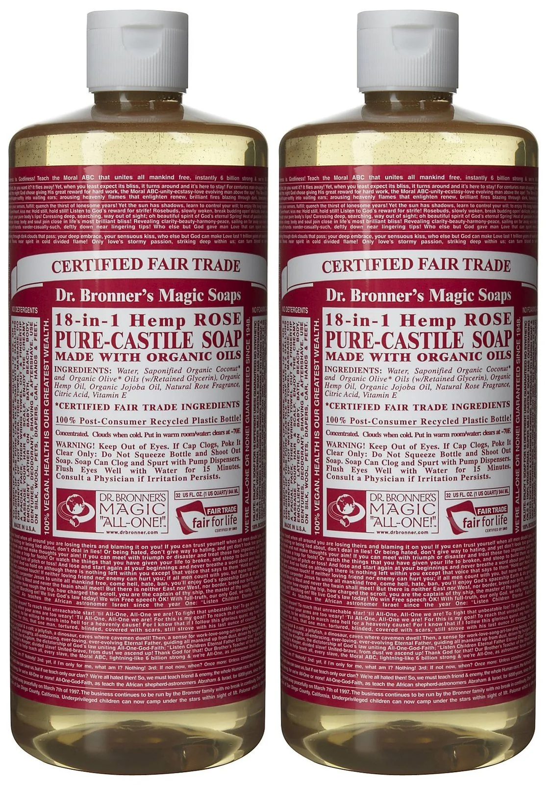Smooth Dr. Bronner's Organic Pure Castile Liquid Soap Rose 32 oz 2 pk Luxury