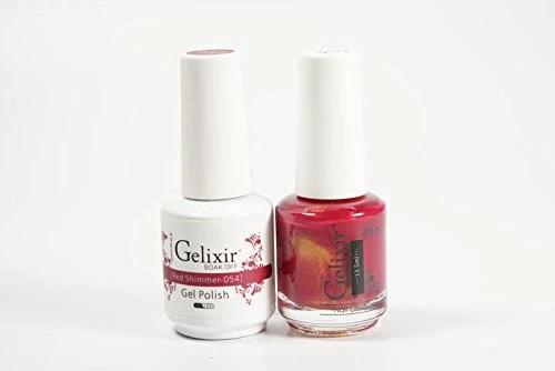 Environmentally Friendly Gelixir Duo Matching Gel and Nail Polish Made in USA. 054-Red Shimmer Convenient