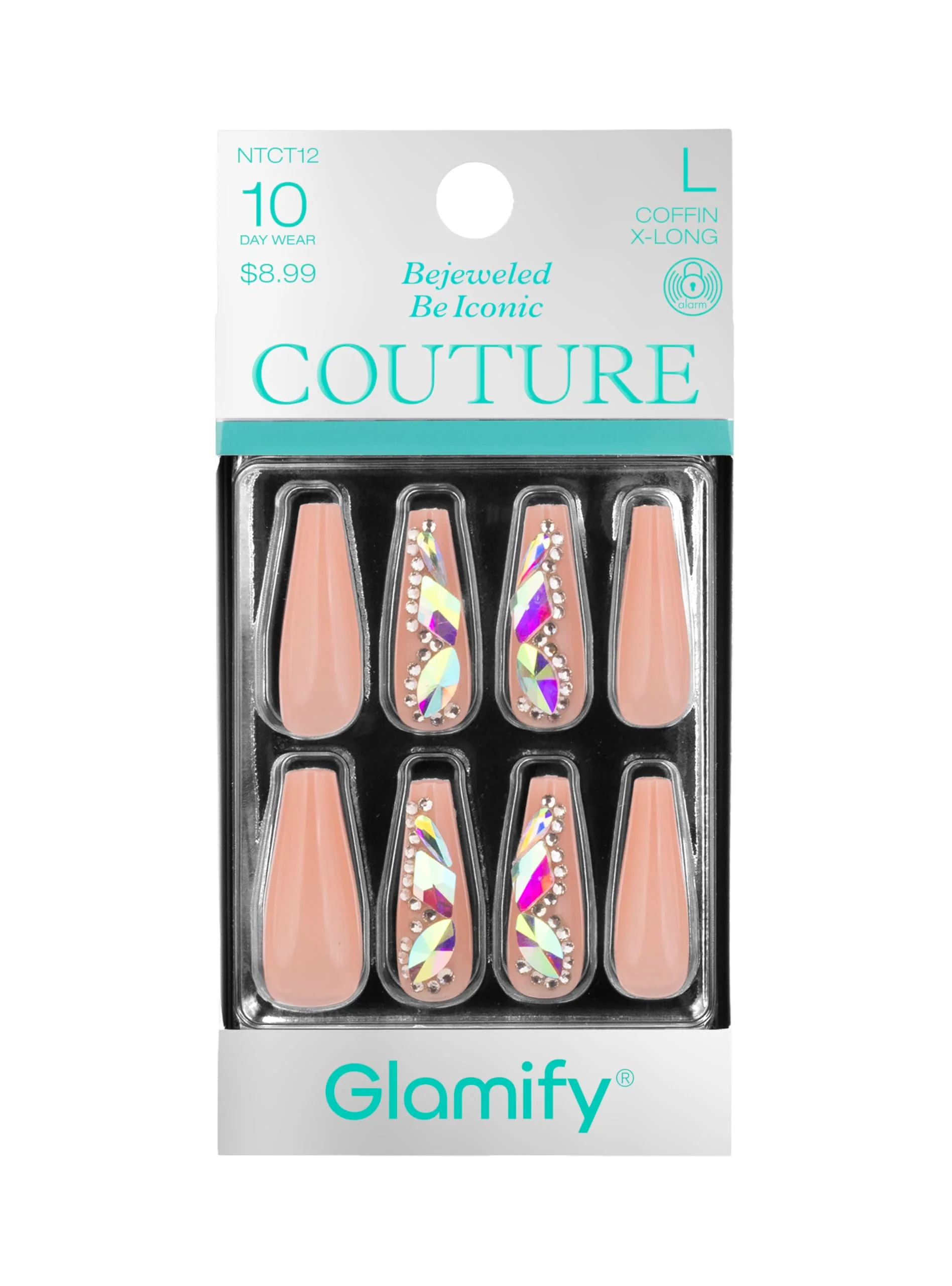 Verified Glamify by Absolute New York Couture Press On Nails - Luxury Rhinestone Charm Fake Nails Glossy Reusable Salon Style Acrylic Nails Kit with Glue Detailed