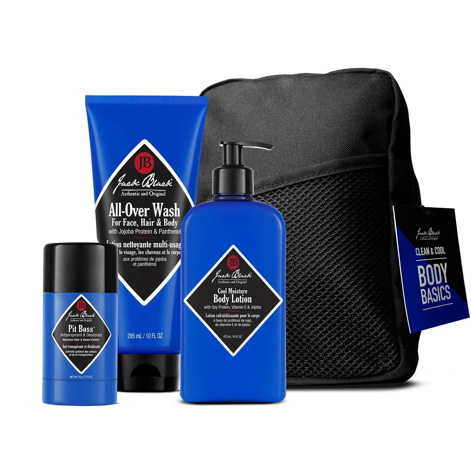 Smooth Jack Black All-Over Clean Cool Body Basics Body Collection Set for Men - Multi-Purpose Mens Body Wash Pit Boss Men's Deodorant Body Lotion Eco-Friendly
