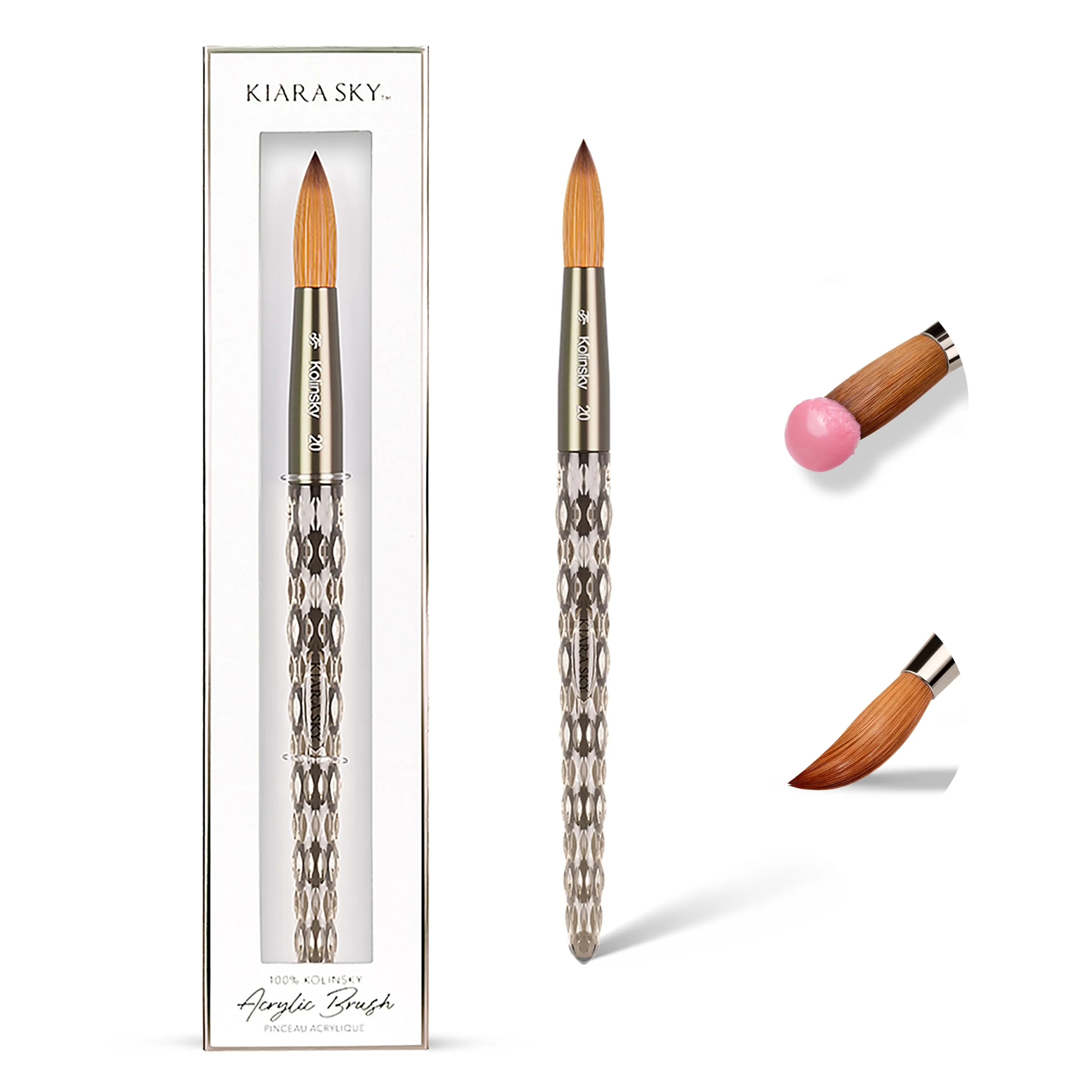 Outstanding Kiara Sky Kolinsky Acrylic Nail Brush 20 - Pure Kolinsky Sable Hair Black Crystal Handle Acetone Resistant for Acrylic Application Extensions Optimized