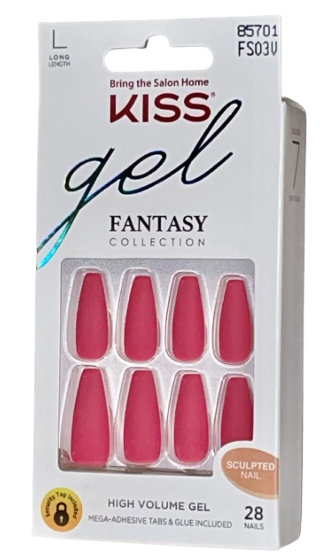 Excellent Kiss Gel Fantasy Matte Pinkish Red Long Length Coffin Shape Nails Pack of 1 Comfortable