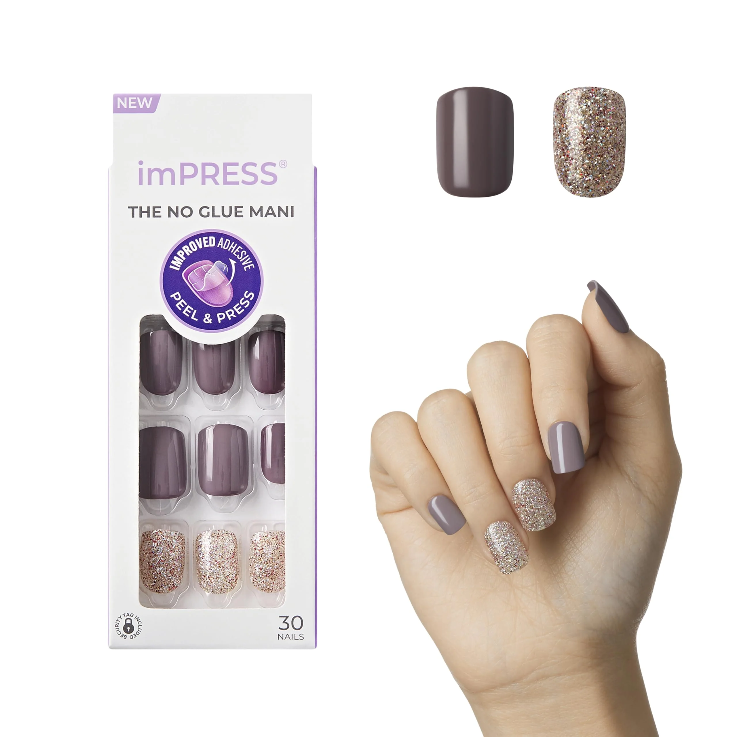 Proven KISS imPRESS Press-On Manicure Nail Kit PureFit Technology Short Press-On Nails Square '' Includes Prep Pad Mini Nail File Cuticle Refined