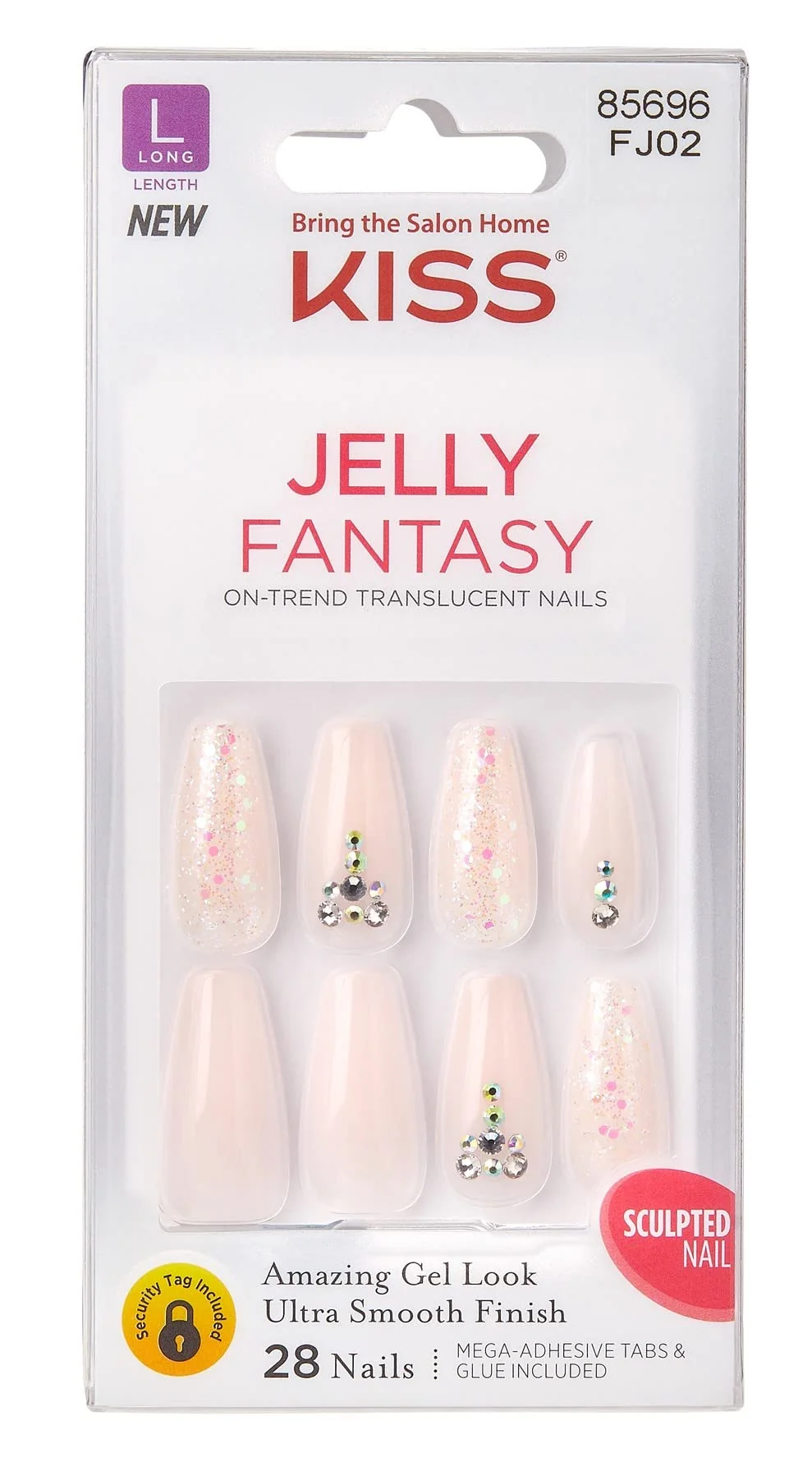 Expertly Made Kiss Jelly Fantasy 28 Count Light Pink Glitter Long Length Pack of 3 Advanced