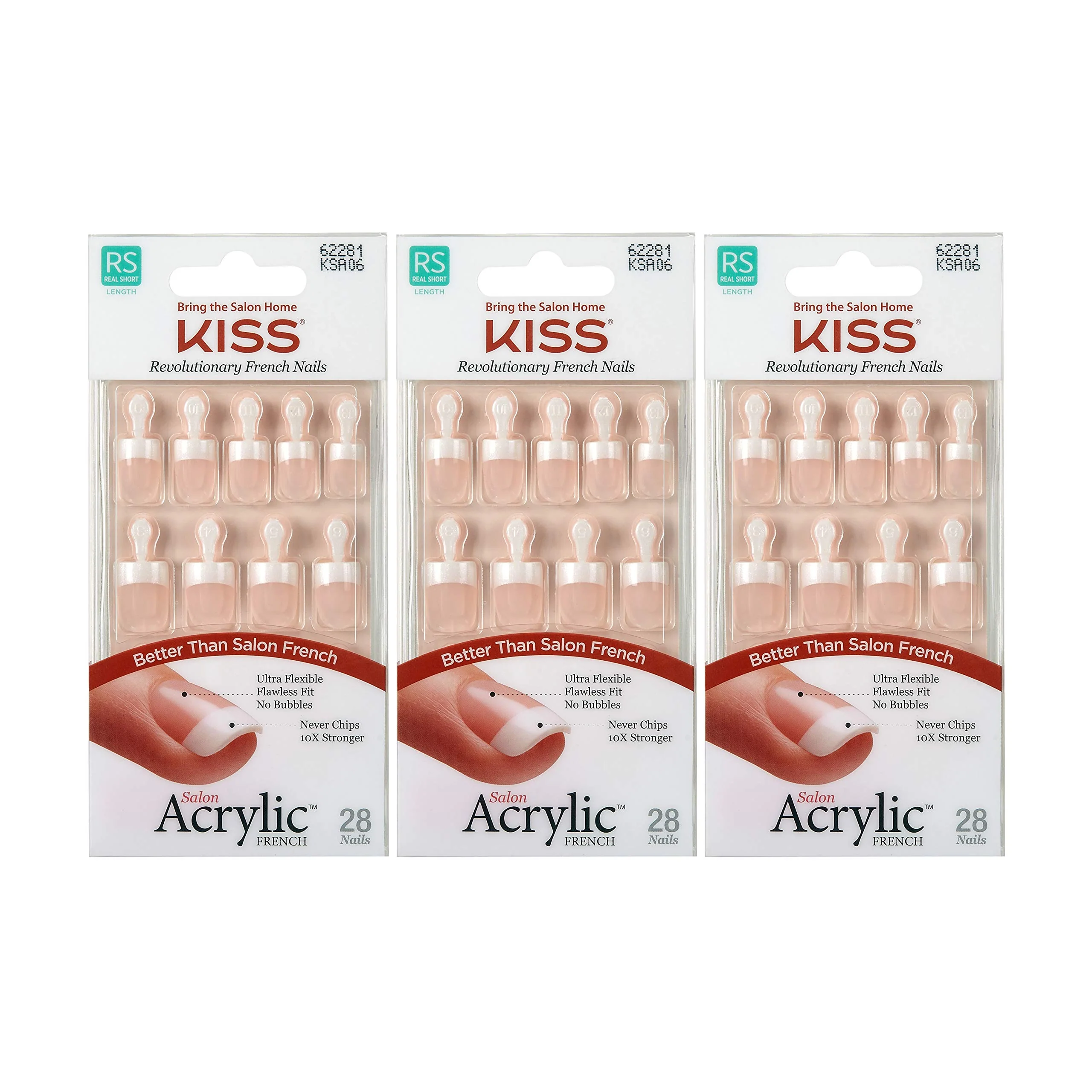 Organic KISS Salon Acrylic French Nails Kit Pet Peeve Short 3 PACK Outstanding