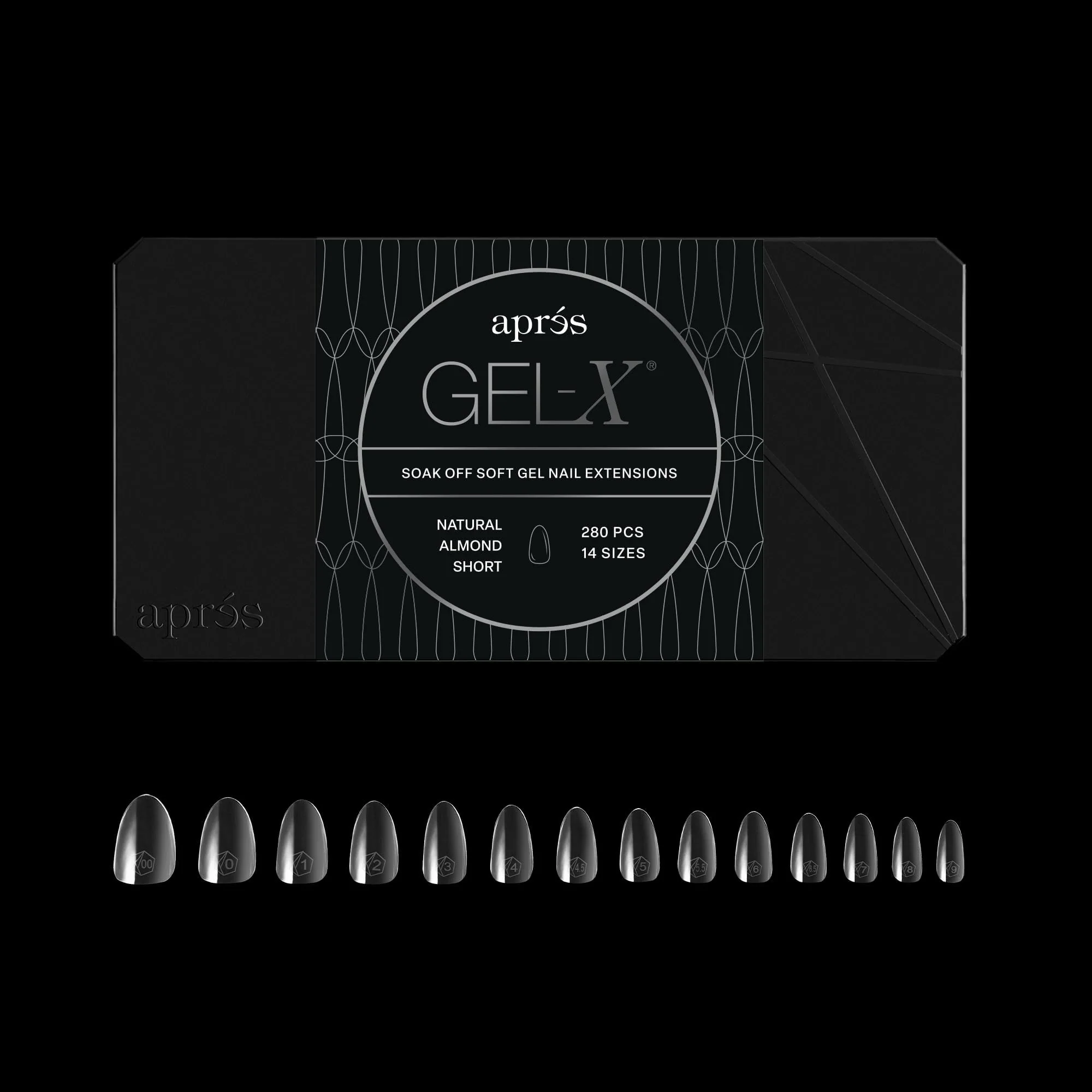 Versatile Aprés Gel-X® Almond Box of Nail Tips 280 Gel-X Tips Soft Tips 14 Sizes 00-9 Half-sizes Included Natural Almond Short 280 Count Elegant