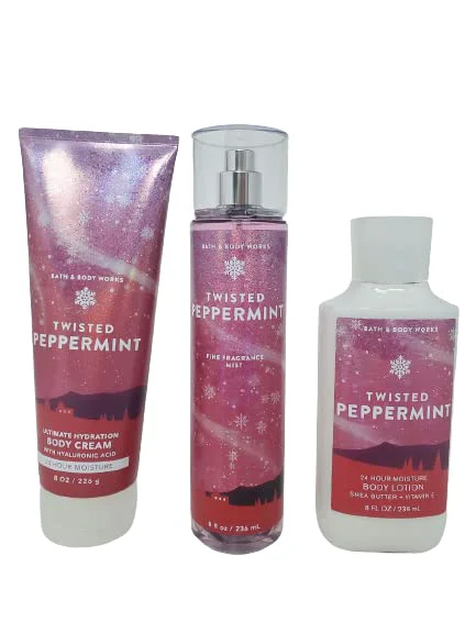 Contemporary Bath Body Works Twisted Peppermint Trio Gift Set Fragrance Mist Body Cream Body Lotion Full Size Exclusive