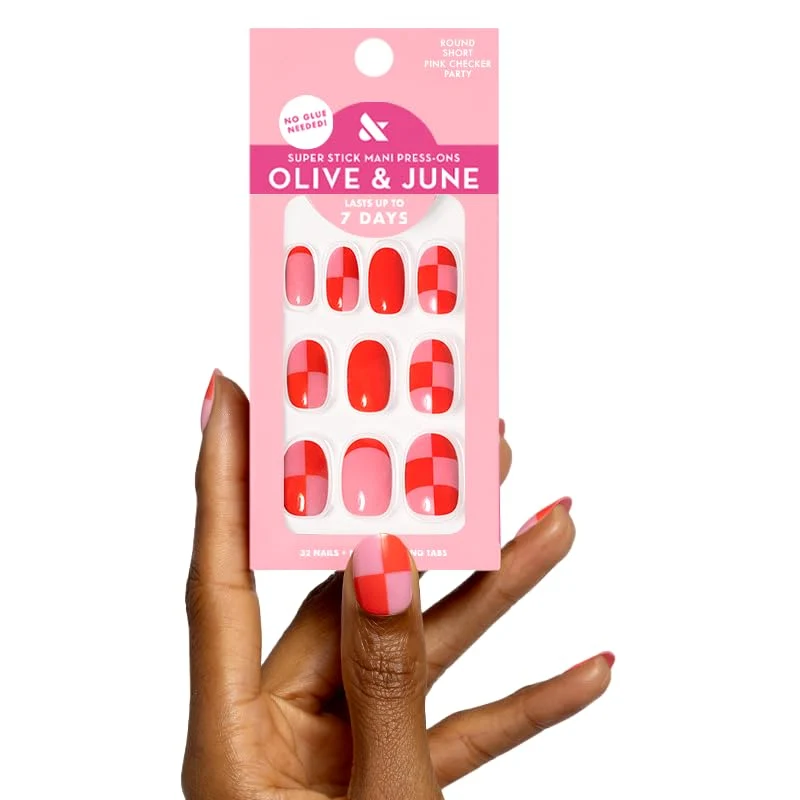 Versatile Olive June Classic Super Stick Mani Summer Press On Nails No Glue Needed 32 Tab Nails 16 Sizes Non-Toxic Tabs Easy On-Off Non-Damaging 7-Day Natural