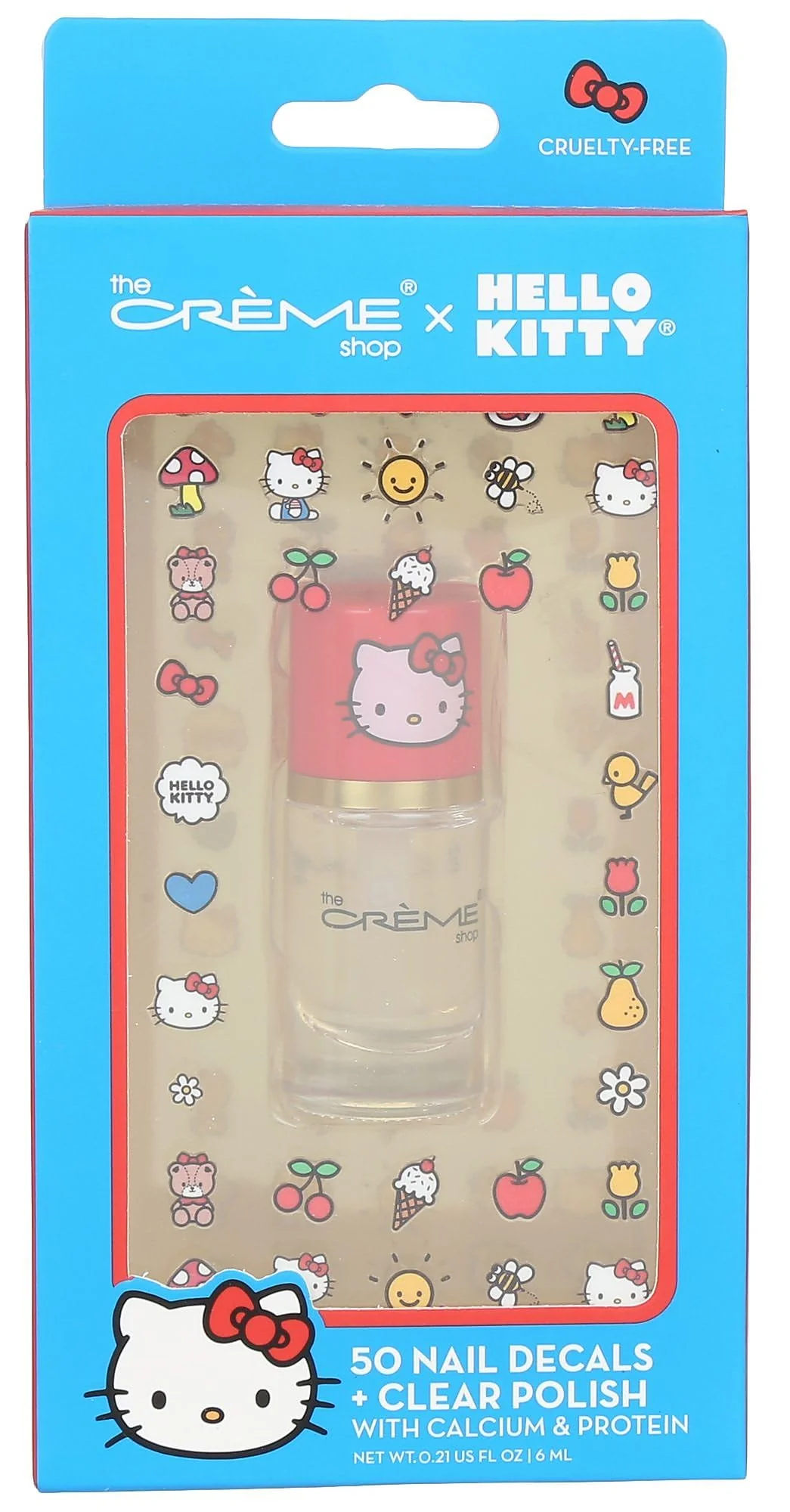 Sophisticated The Crème Shop 50 Nail Decals Clear Polish with Calcium Protein Hello Kitty High-End