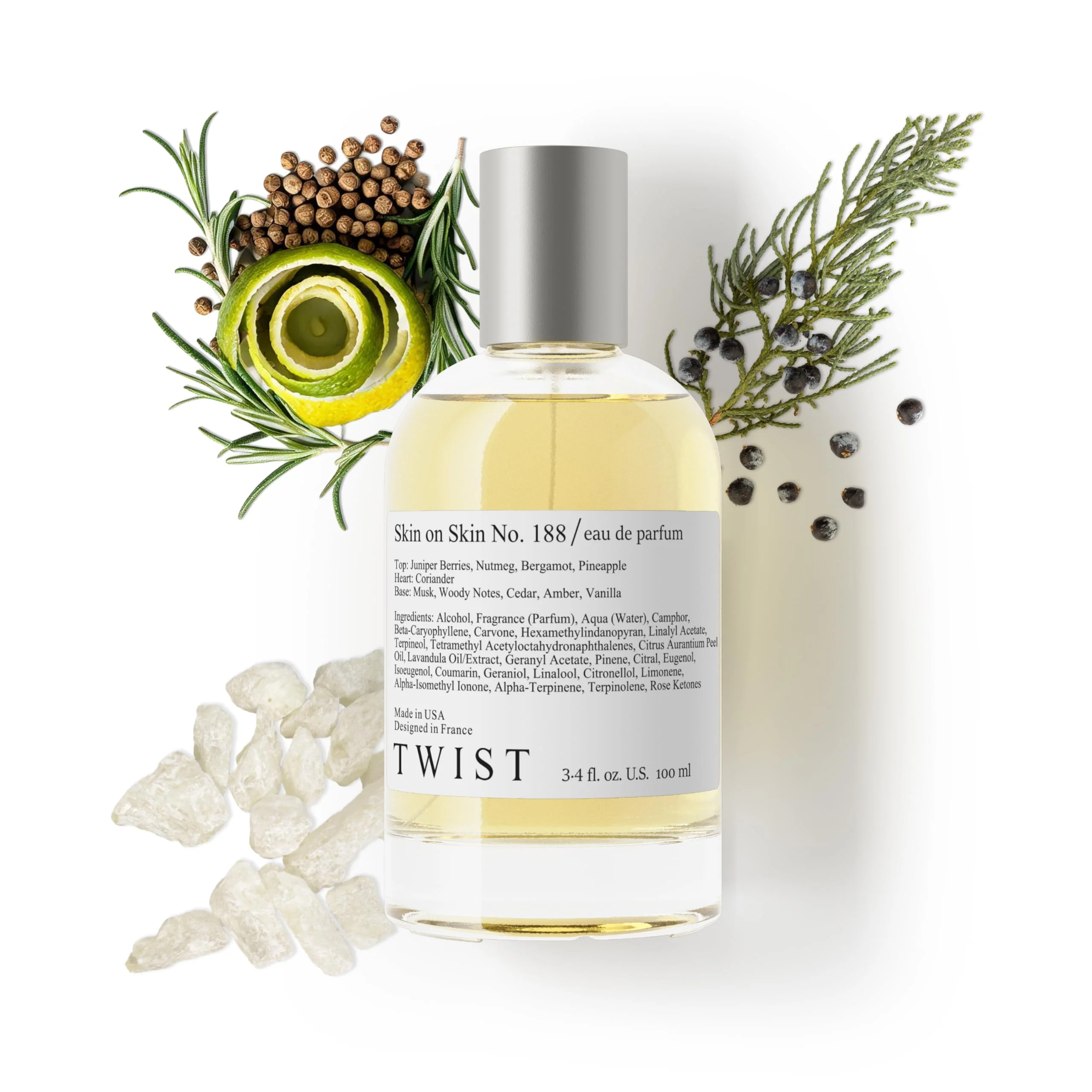Efficient Twist Skin on Skin No. 188 - Inspired by MFK Gentle Fluidity Silver Long-Lasting Perfume for Women and Men Vegan Clean Ingredients Juniper Berries Refined