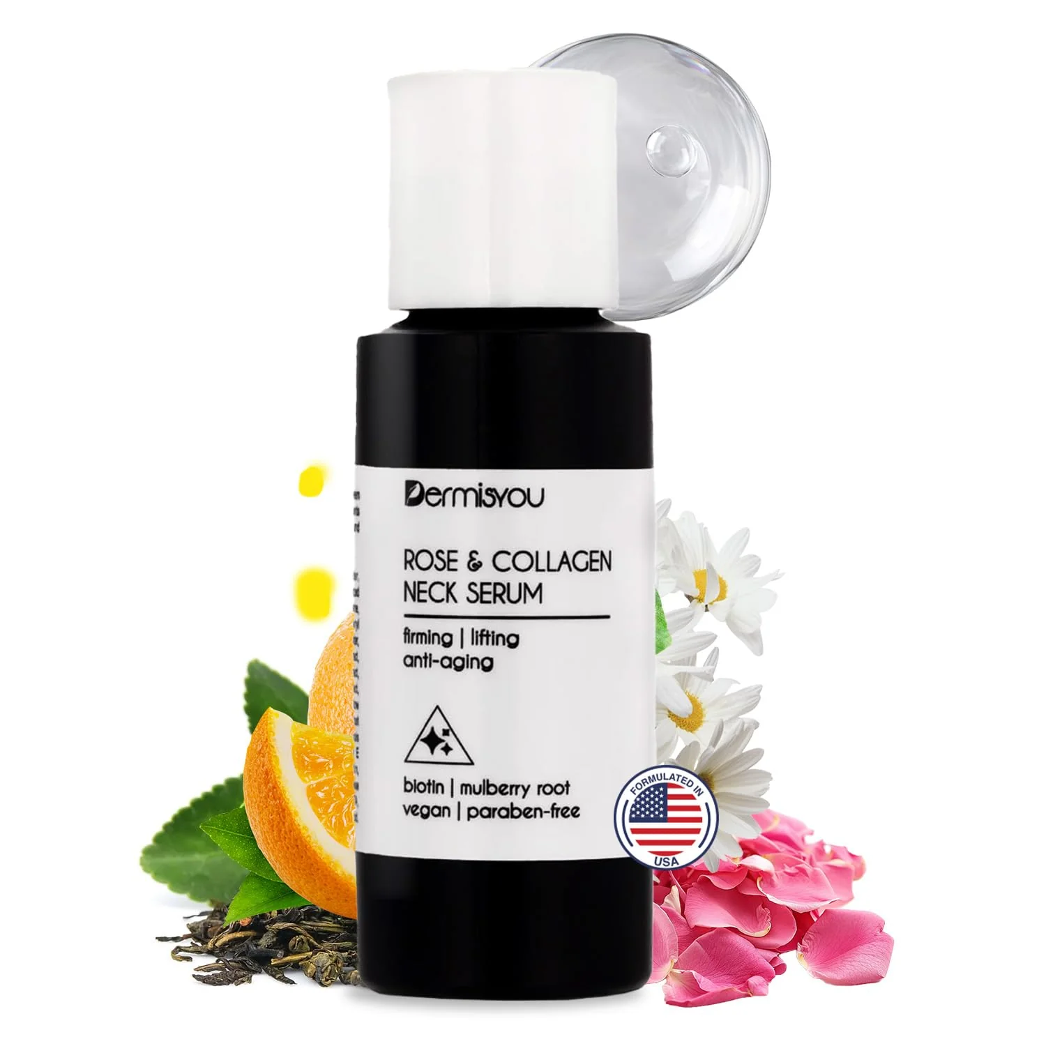 Powerful Anti-wrinkle Neck Serum with Rose Water Collagen Vitamin C E Mulberry Root Biotin Neck Skin Tightening Firming Lifting Moisturizing Premium