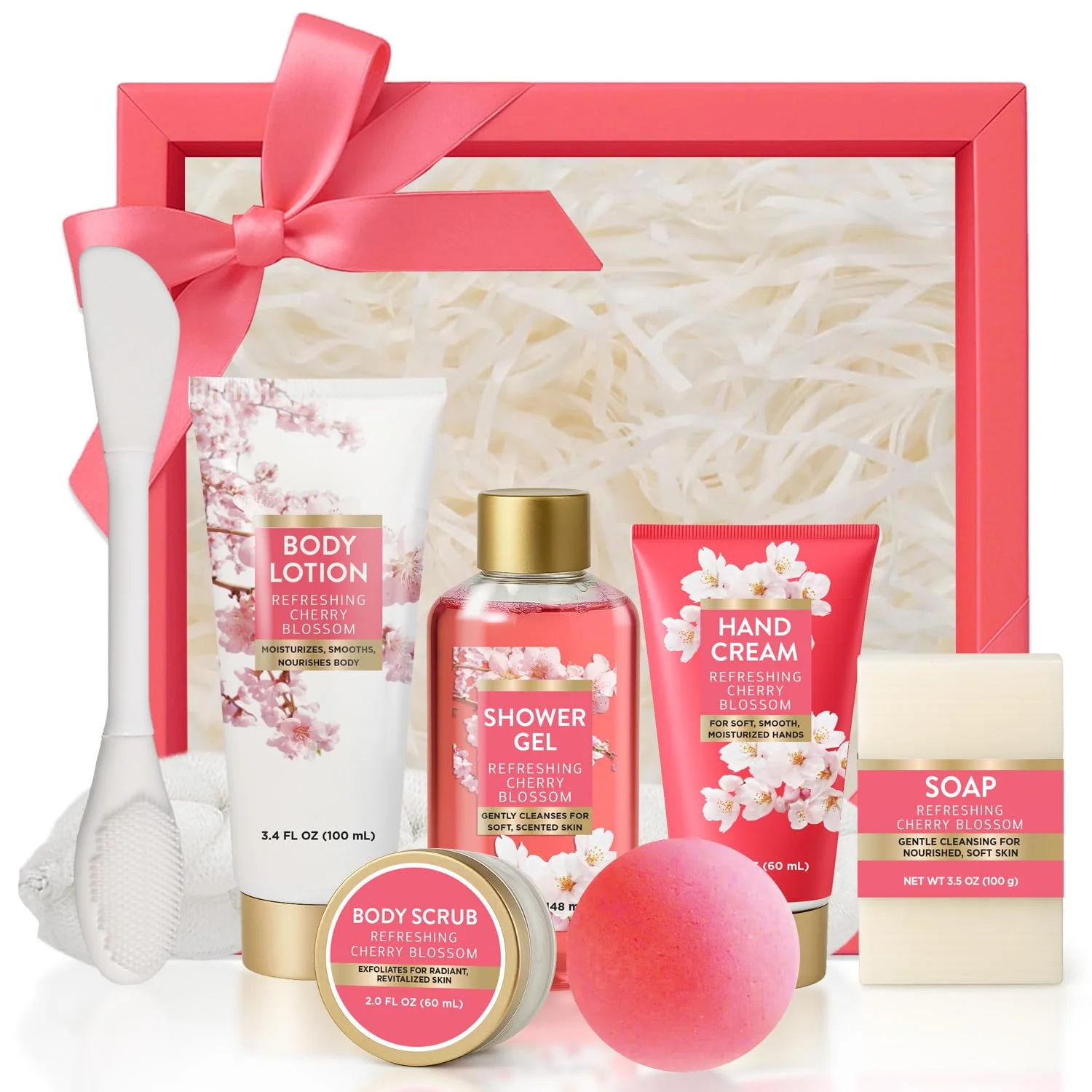 Safe Gifts for Women 8pcs Cherry Blossom Spa Set Bath and Body Self Care Gift Premium