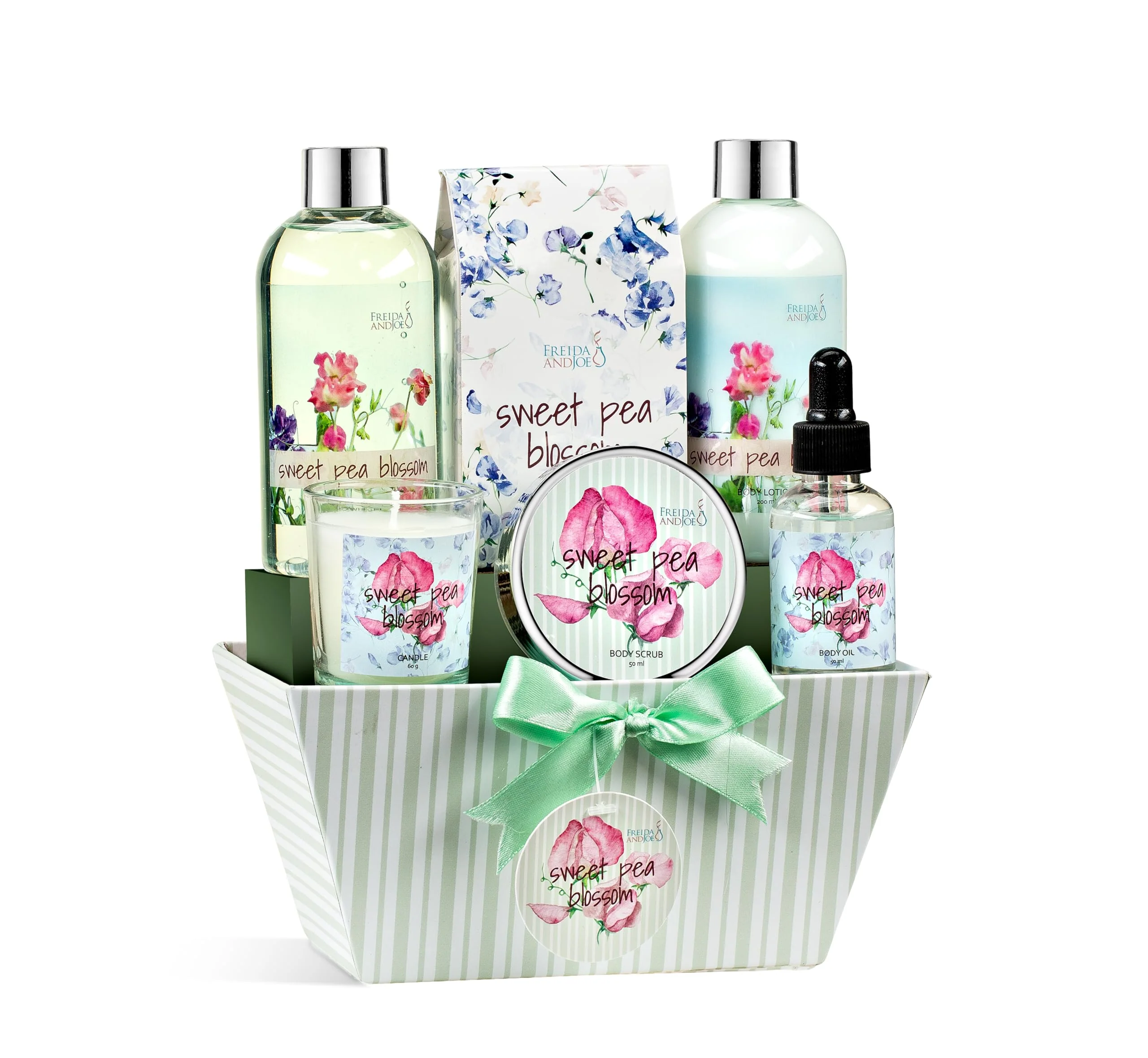 Green Sweet Floral Blossom Spa Gift Basket for Women - Mother s Day Bath Body Gift Set with Shower Gel Body Lotion Body Oil Bath Salts Candle - Self Pure