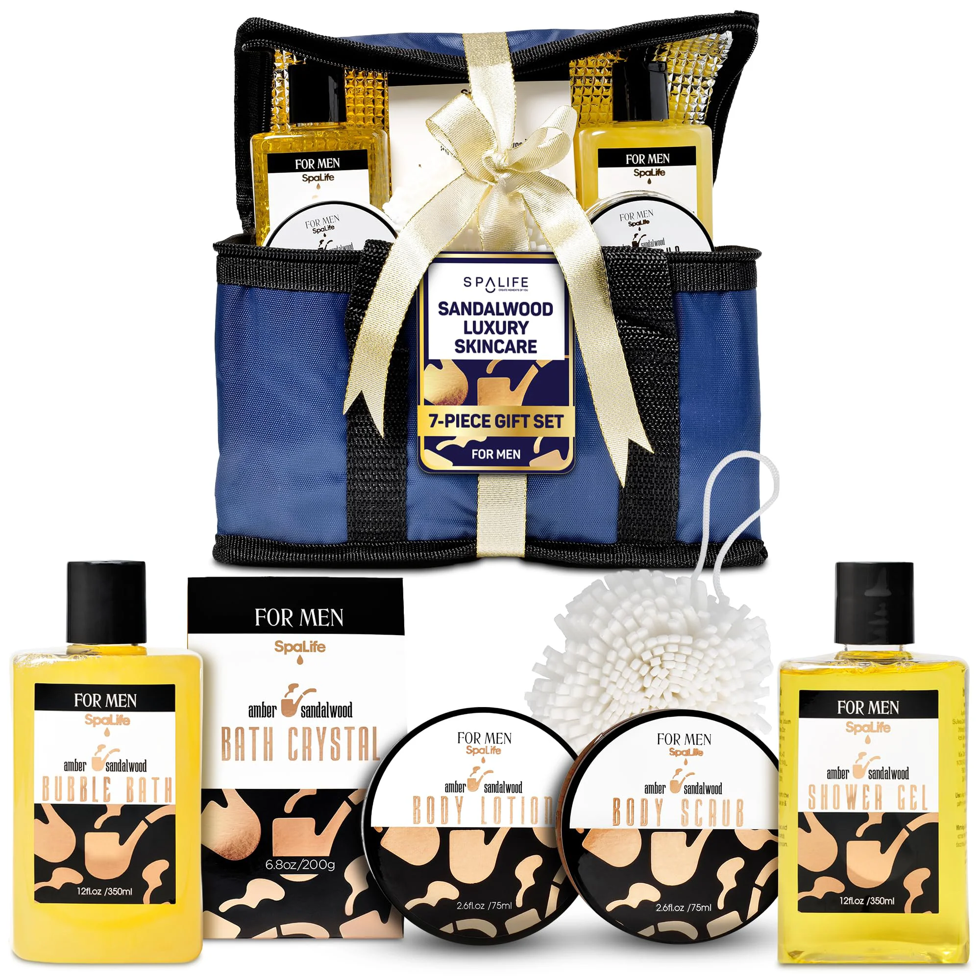 Refined SpaLife Luxury Spa Skincare Sandalwood Gift Set for Men - Mens Body Wash Gifts - Mens Gift Set for Bath and Body - Gifts for Men - Cleansing Convenient