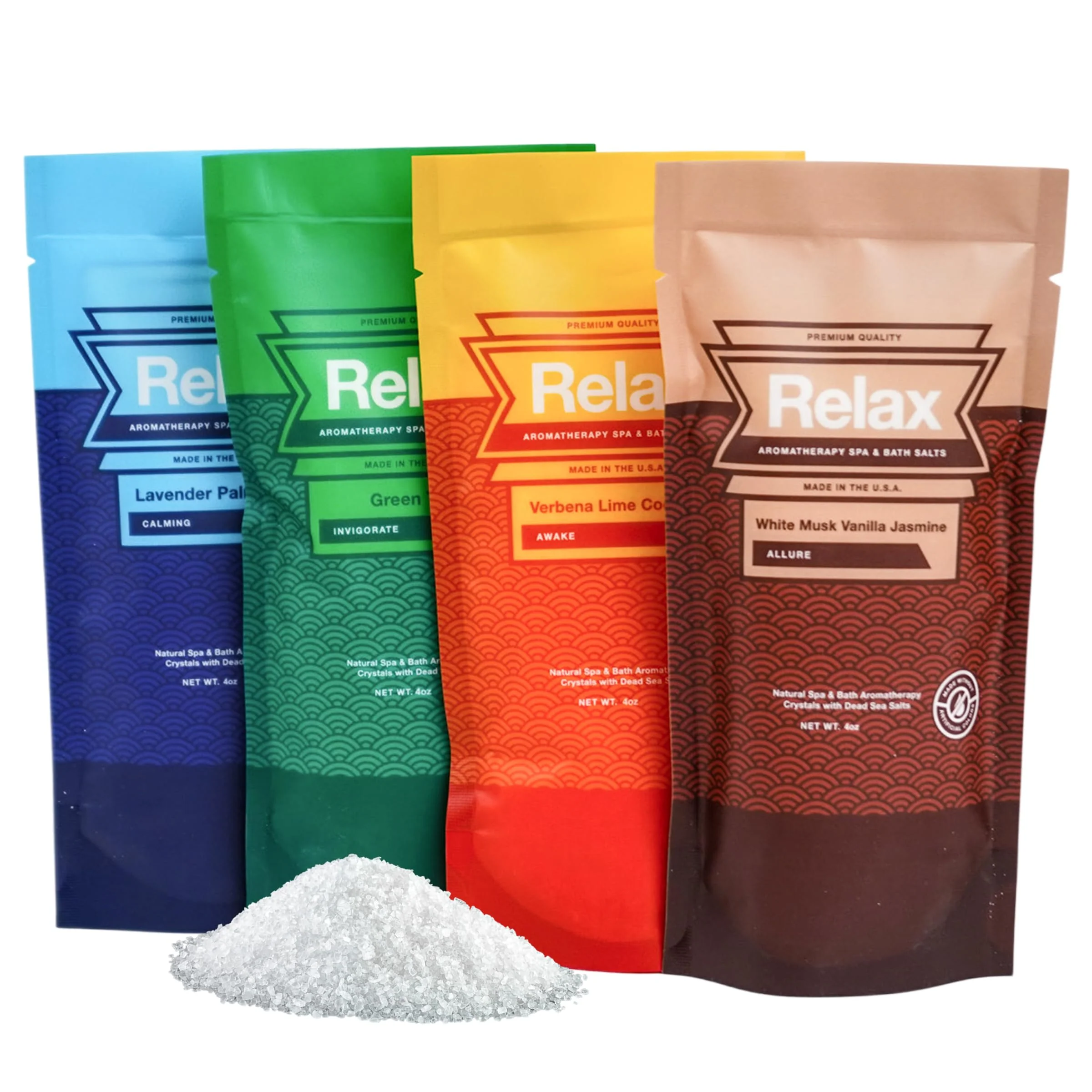 Artisan Relax Spa Bath Aromatherapy Variety Pack Bath Salts for Hot Tub Bath or Spa Four 4oz Bags Infused with Magnesium Bath Salt for Soaking Escape Practical