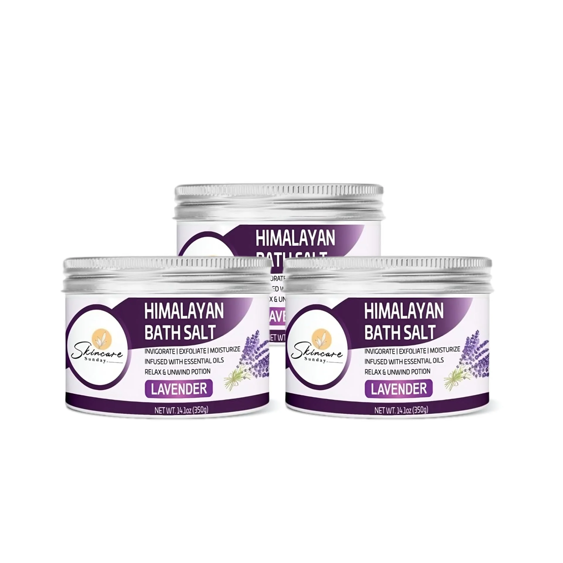 Practical Skincare Sunday Himalayan Bath Salts - Pack of 3 - Infused with Minerals and Essential Oils - Invigorate - Exfoliate - Moisturize - Detoxify - Cleanse Effective