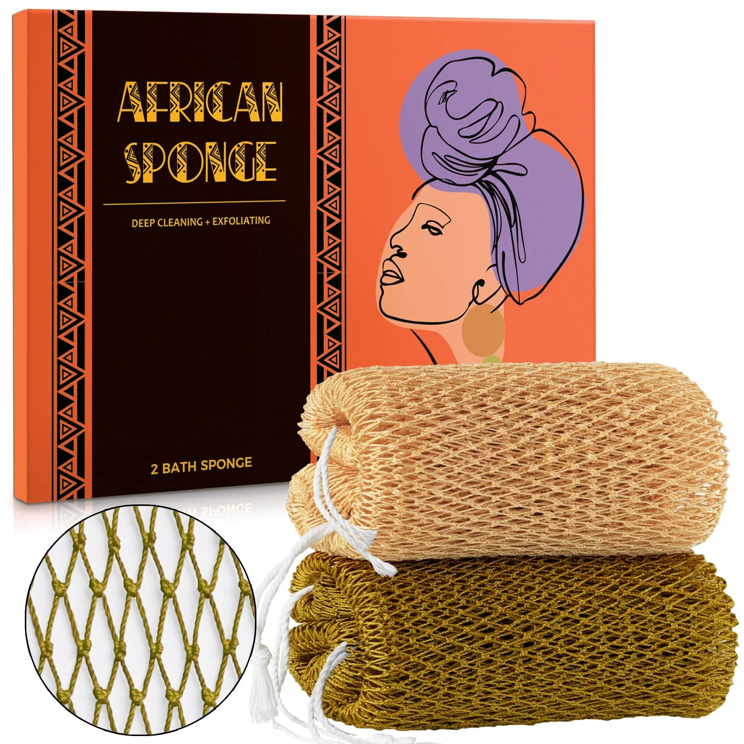 Crafted African Net Sponge - African Exfoliating Net Sponge African Wash Cloth - African Bath Sponge Loofah with Knots Exfoliator Net - Skin Healthy