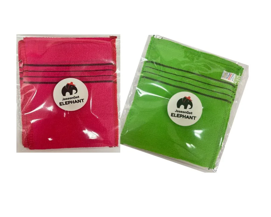 Enhanced JoseonGotElephant 8 pcs Korean Exfoliating ddaetawel Bath Washcloth - Body Scrub Towel for Smooth Skin Keratosis Pilaris Durable Red Green Italy Certified