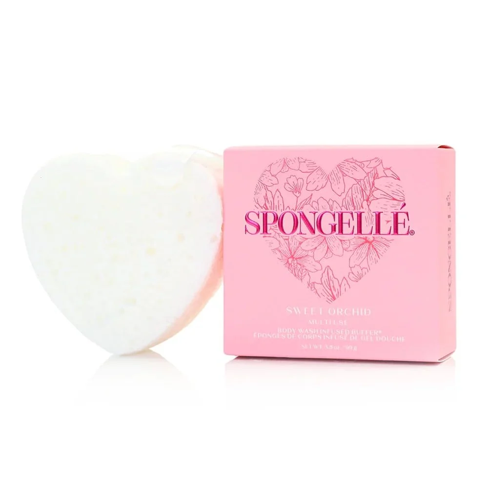 Fashionable Spongellé Sweet Orchid Heart Bath Sponge - Built-in Body Wash Body Scrubber Shower Loofah Sponge for Women - 20 uses Carefully Designed