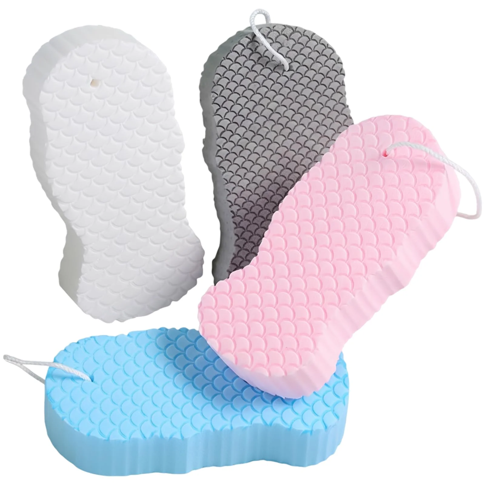 Reliable 4 Pcs Exfoliating Bath Sponge Set Body Scrubber with Fish Scale Texture Gentle Cleansing for Young Ones and Adults Dead Skin Removal Sponge Specialty
