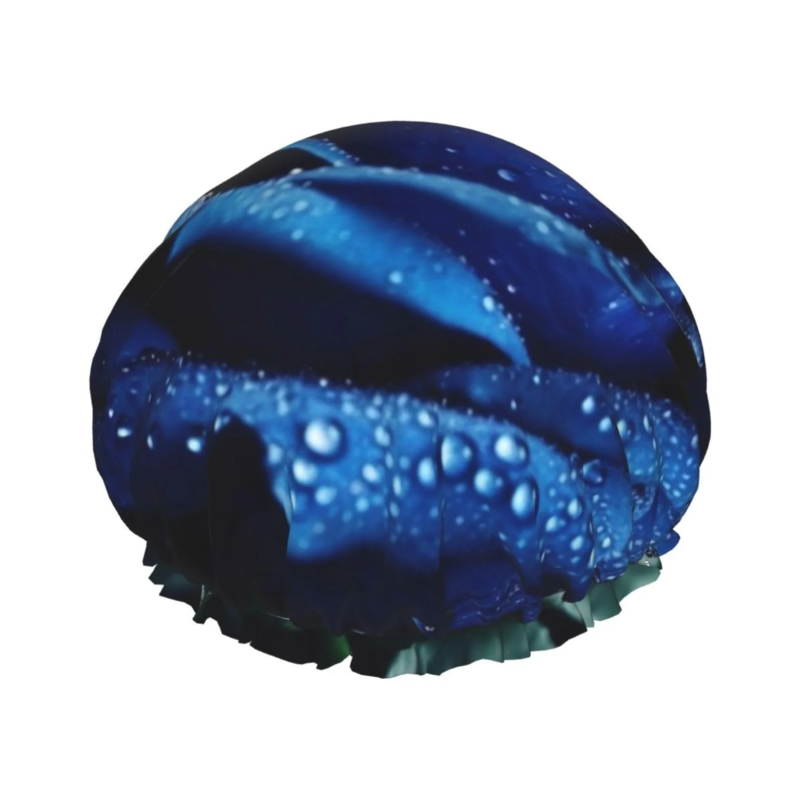 Comfortable Blue rose Shower Cap for Women Men Large Reusable Shower Bonnet Double-Layer Waterproof Bath Caps Elastic Band Hair Hat for All Hairstyles Sophisticated