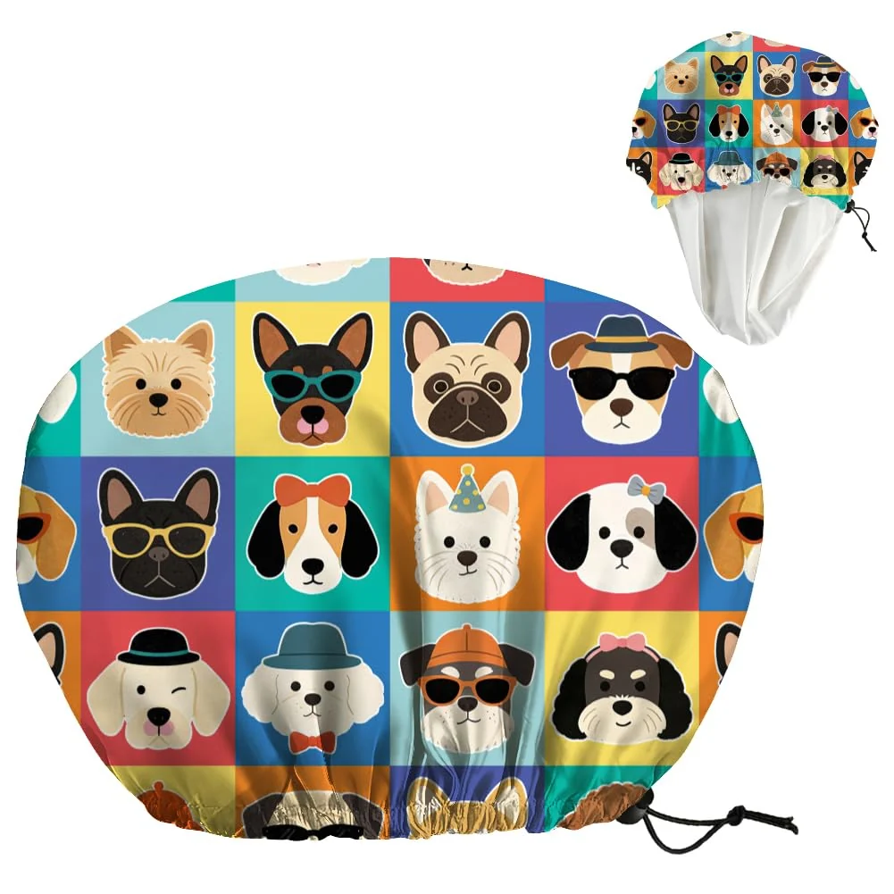 Enhanced DELORIGIN Funny Dog Reusable Shower Cap Cute Double Layer Waterproof Shower Caps Large Elastic Hair Cover Adjustable Hair - Drying Caps for Woman Man Original