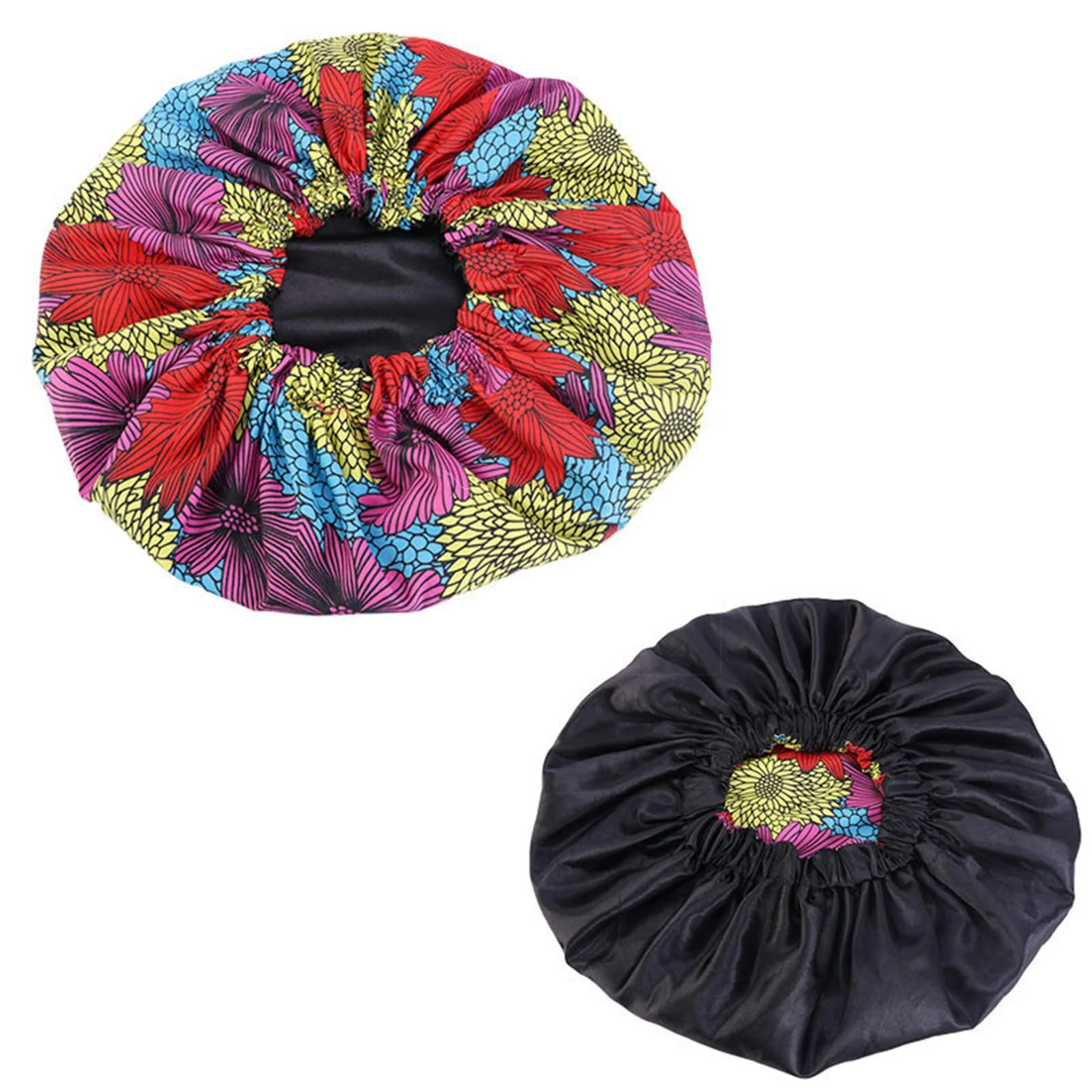 Contemporary Qianmome Women Double-Layer Extra Large Print Satin Bonnet Sleep Cap African Pattern Fabric Ankara Bonnets Fashionable
