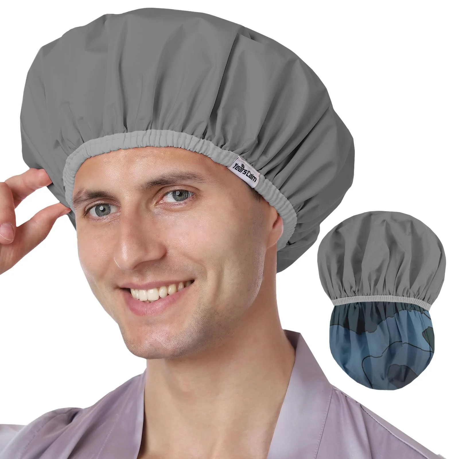 Versatile Years calm Men Shower Cap Reusable Waterproof Dual-Layer Design Double-Sided Use Protects Hair in Shower Spa Travel Cooking Adjustable Elastic Efficient