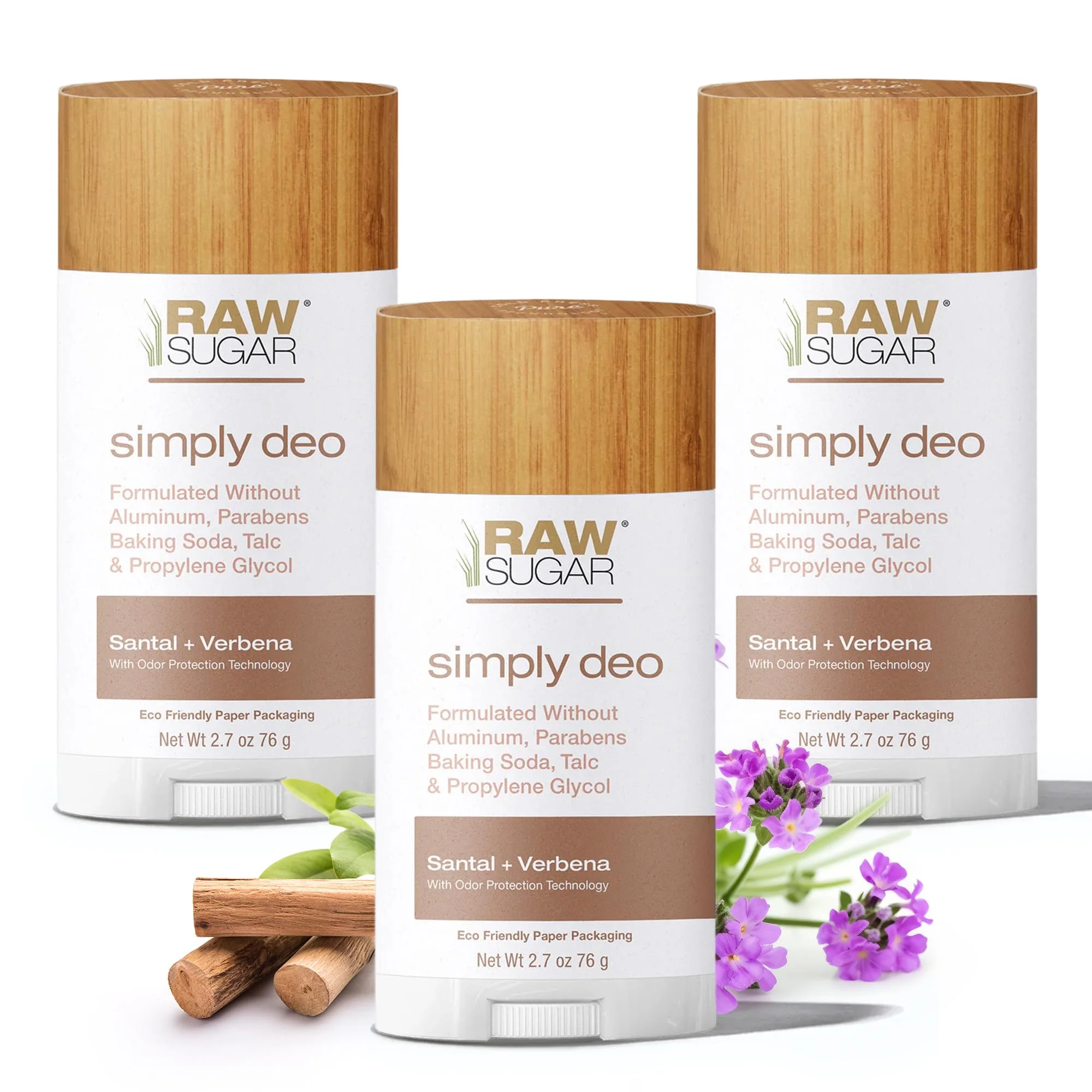 Functional RAW SUGAR Aluminum Deodorant Stick Simply Deo Bundle Pack of 3 Whole Body Deodorant for Women Men Clean Formulated without Aluminum Long-Lasting