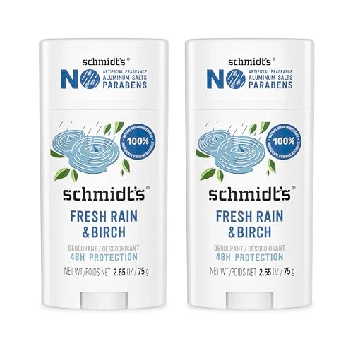 User-Friendly Schmidt's Aluminum- Vegan Deodorant Fresh Rain Birch with 24 Hour Odor Protection 2 Count for Women and Men Natural Ingredients Cruelty- Smooth