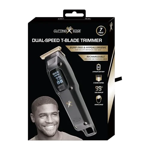 Professional Cutting Edge T-Blade Trimmer for Men Dual Speed with Turbo Boost T-Blade Trimmer with 6 Guide Combs LED Display Rechargeable 80 Minute Run-Time Trusted