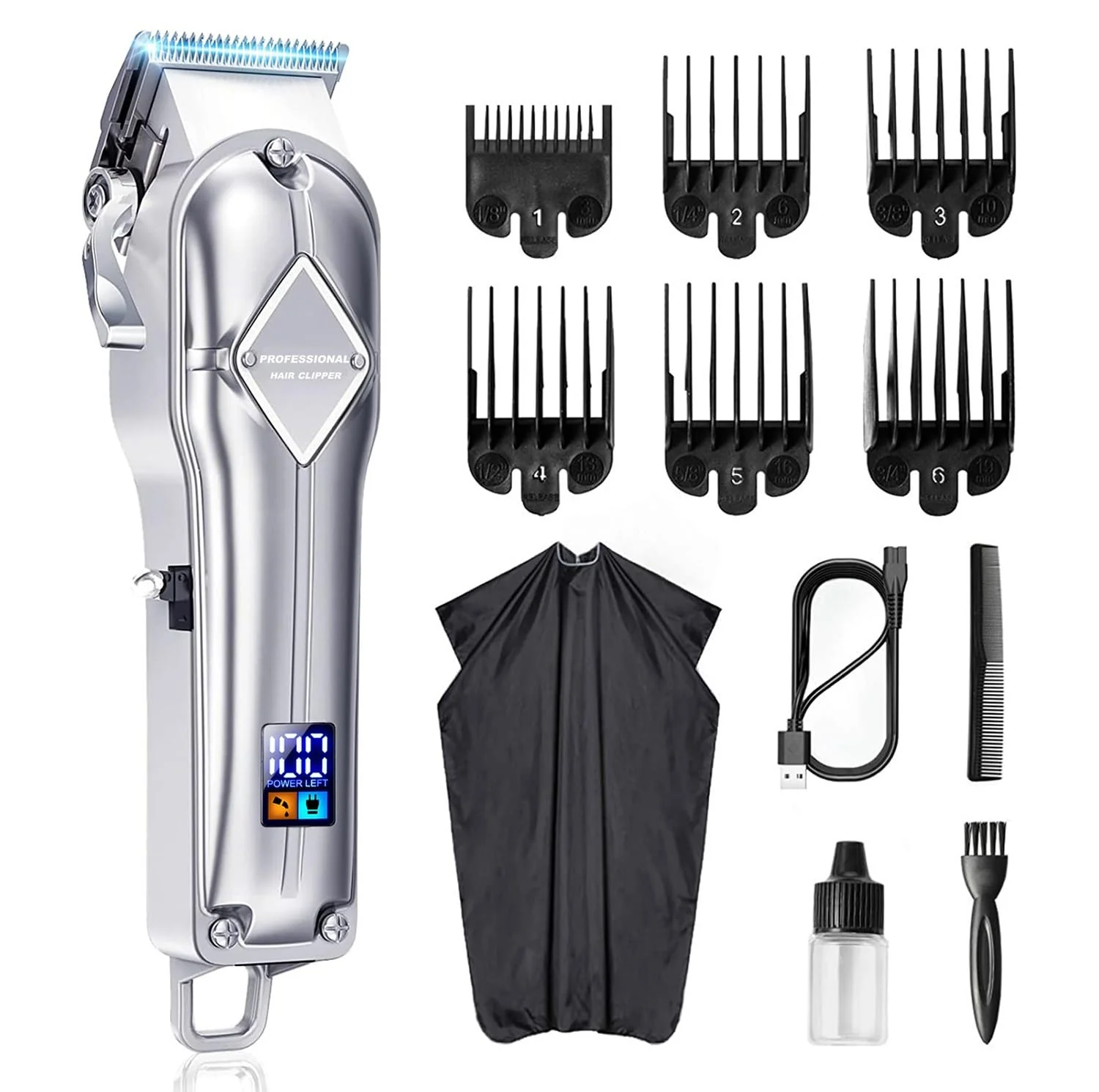 Original GLESVOWIO Hair Clippers for Men Electric Hair Clippers for Men Professional Cordless Barber Clippers Rechargeable Beard Trimmer LED Display Metal Case Advanced